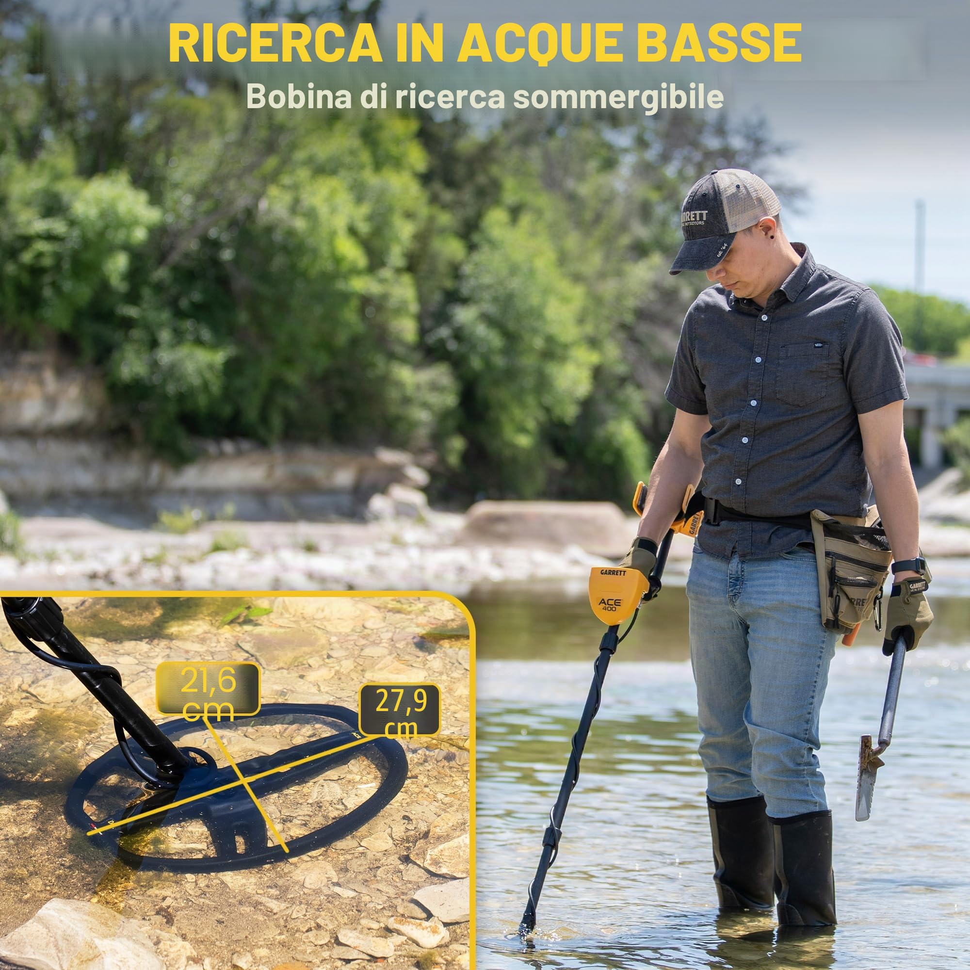 Garrett ACE 400 Metal Detector con bobina di ricerca impermeabile DD e Pro-Pointer AT