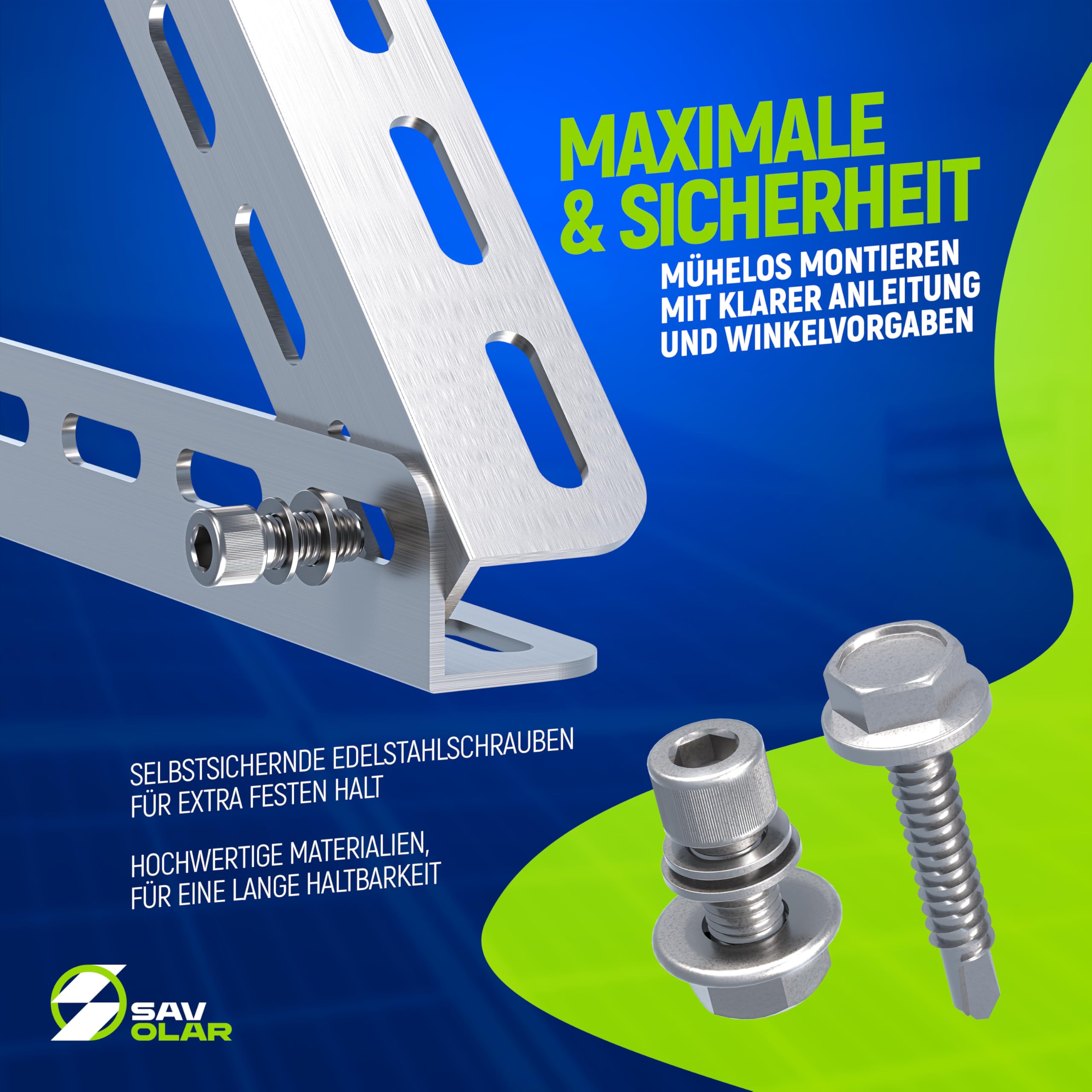 2 set di SAVOLAR Supporto per modulo solare per sistema di energia da balcone fino a 117 cm (46 pollici) Angolo regolabile 0-90°, Robuste staffe inclinabili per supporto di sistema di energia da