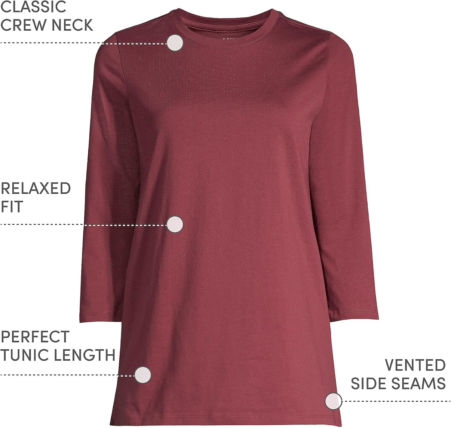 Lands' End Women's 3/4 Sleeve Supima Cotton Crewneck Tunic - Image 4