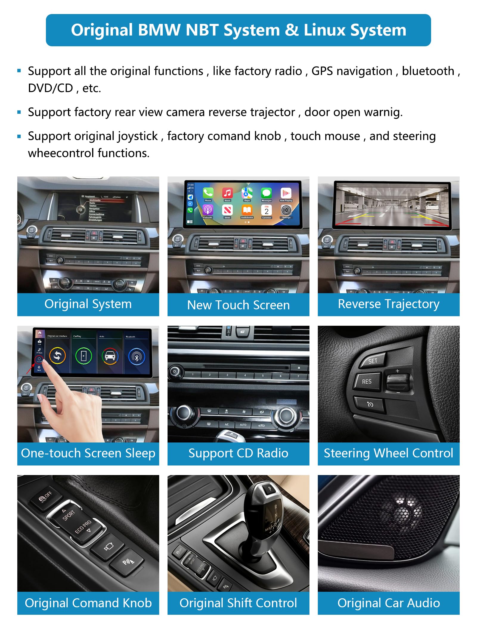 12.3'' Radio samochodowe, Apple CarPlay/Android Auto/Mirrorlink/GPS dla BMW serii 5 F10/F11 z lat 2012-2016 z radiem samochodowym z ekranem dotykowym NBT, nawigacja GPS do samochodu