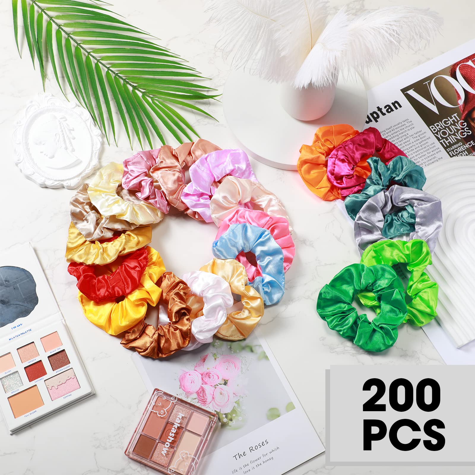 200 coleteros de satén a granel para coleta de caballo, bandas elásticas para el cabello, accesorios para el cabello para mujeres y niñas, regalo de cumpleaños del día de San Valentín, 52 colores