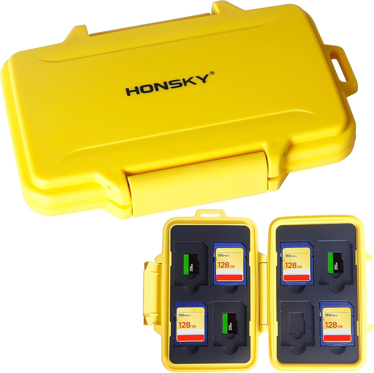 SD Card Holder, Honsky Waterproof Memory Card Holder Case for SD Cards, Micro SD Cards, SDHC SDXC, Yellow