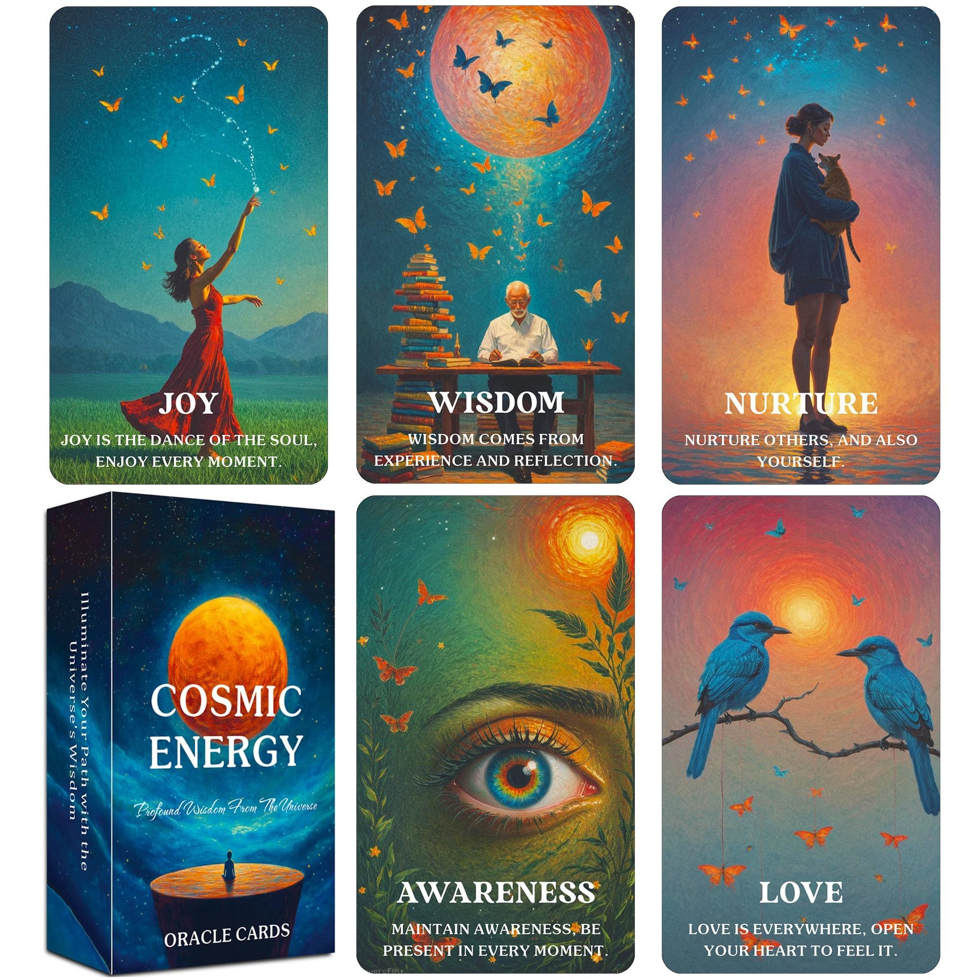 QCFQCF Cosmic Oracle Cards, Universe Message Oracle Cards for Beginners Inner Strength, Spiritual Guidance Oracle Deck