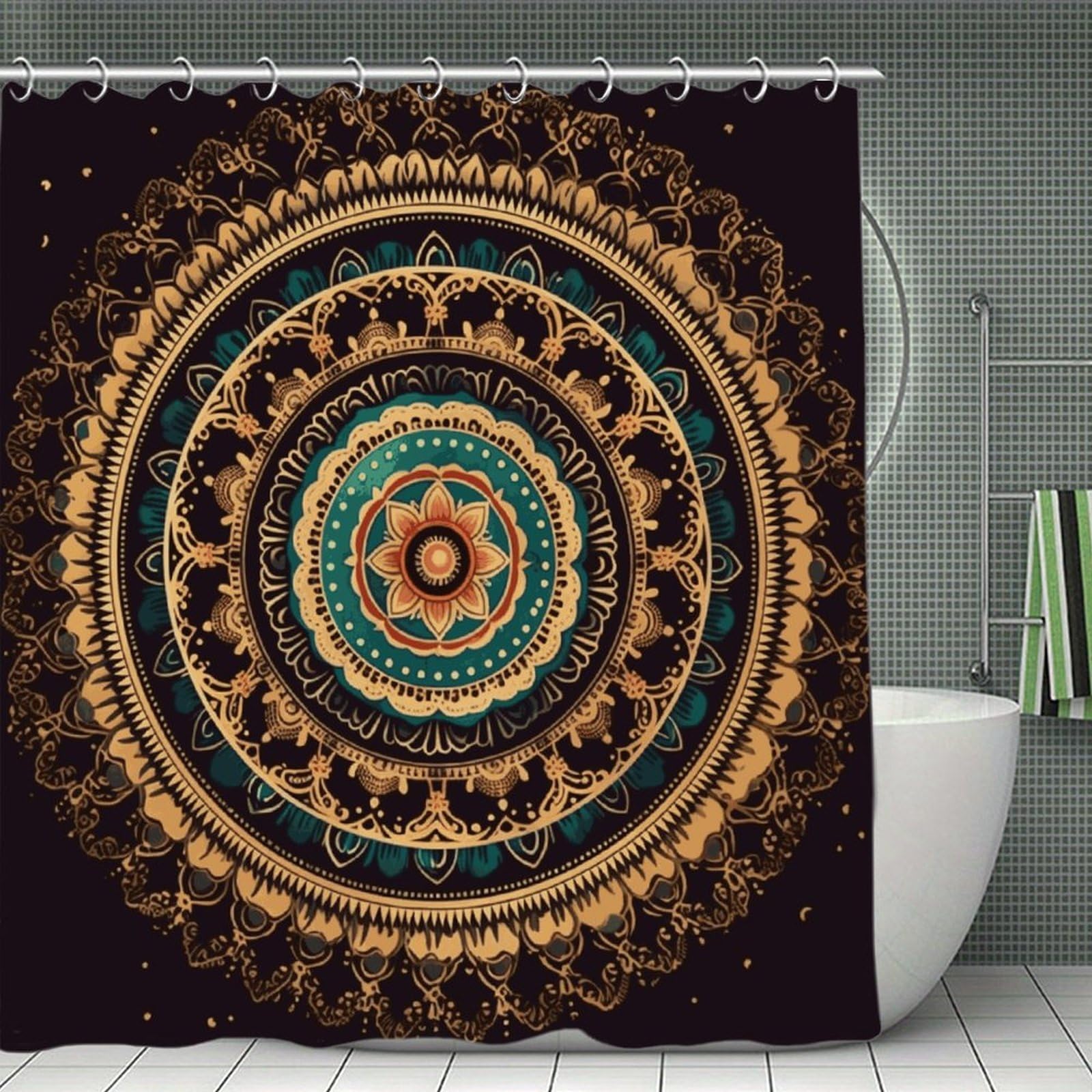 FekiLoot Mandala Shower Curtain with Hooks Modern Farmhouse Bathroom Curtain Waterproof Cloth Bath Curtains Cute Washable Blackout Privacy Curtains for Bathroom Bathtub 70.8"x70.8"