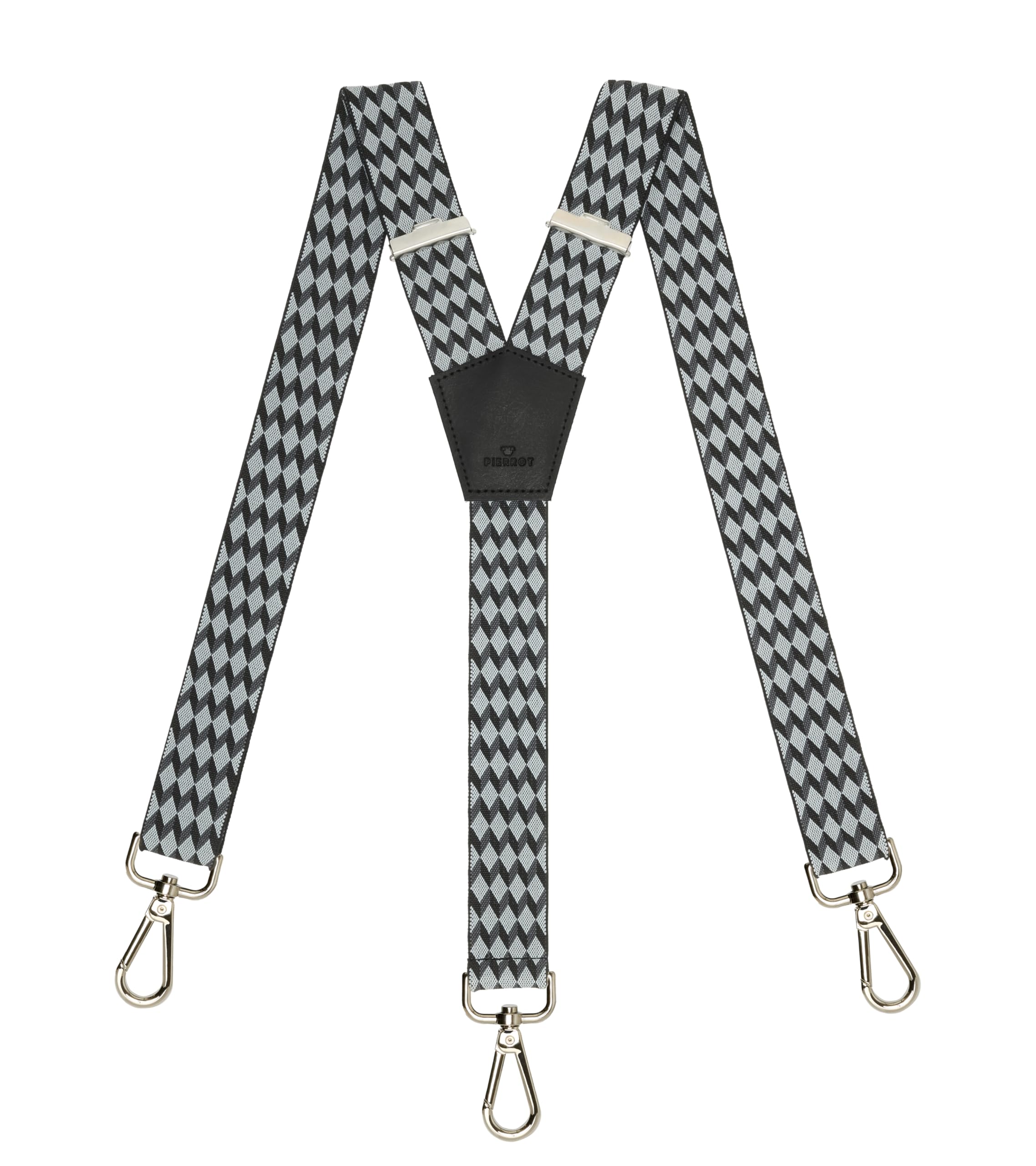 PIERROT Bretelles à Mousquetons Homme Larges Premium Made in France - Taille Unique Ajustable Elastique Confortable Renforcé et Finitions en Cuir - Mousqueton Ultra Résistant