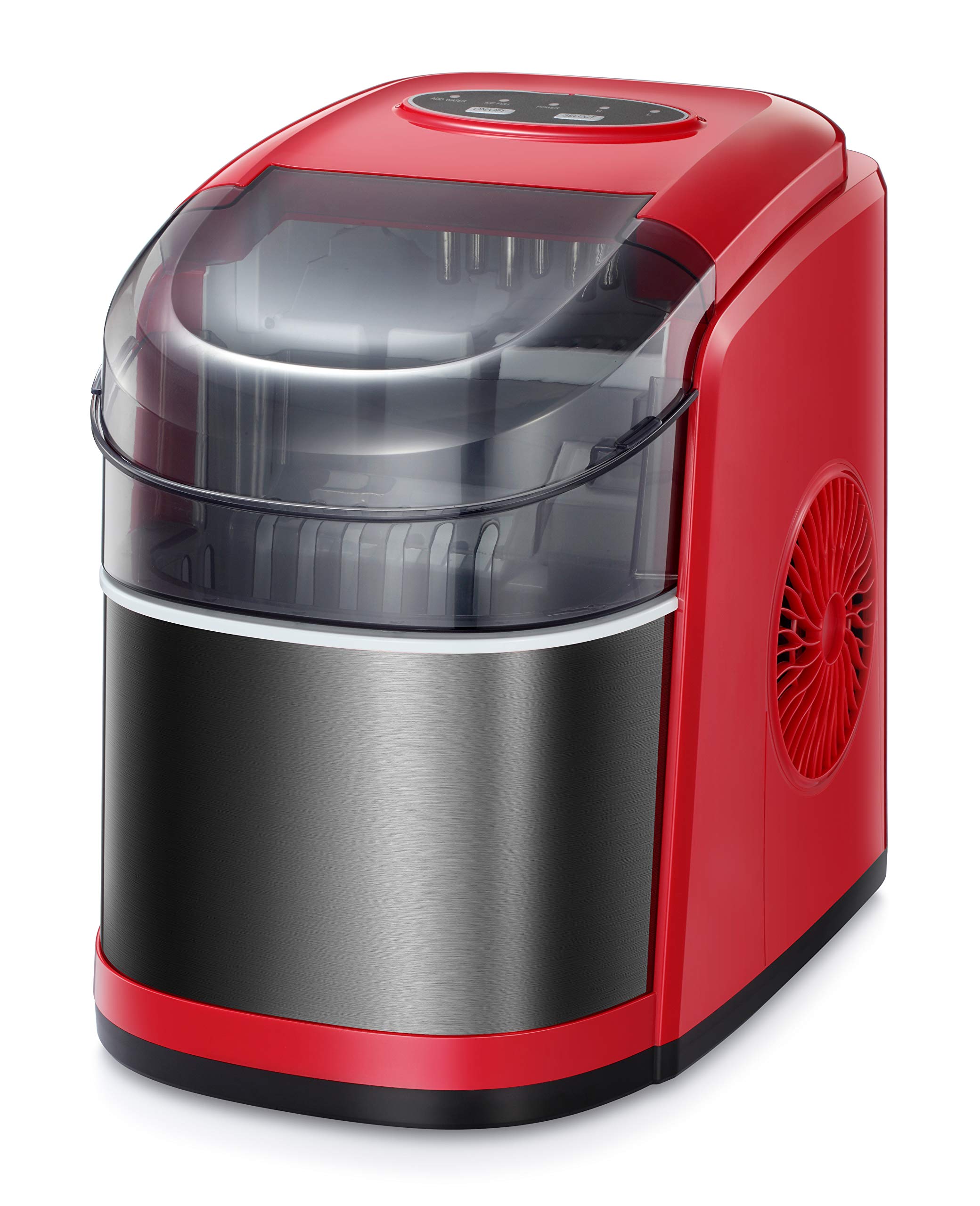 R.W.FLAME Ice Maker Machine for Countertop，Portable Ice Cube Maker with Self-Cleaning, 26LBS/24H Compact Automatic Ice Makers,9 Cubes Ready in 6-8 Minutes, for Home/Kitchen/Office/Bar (RED+Black)