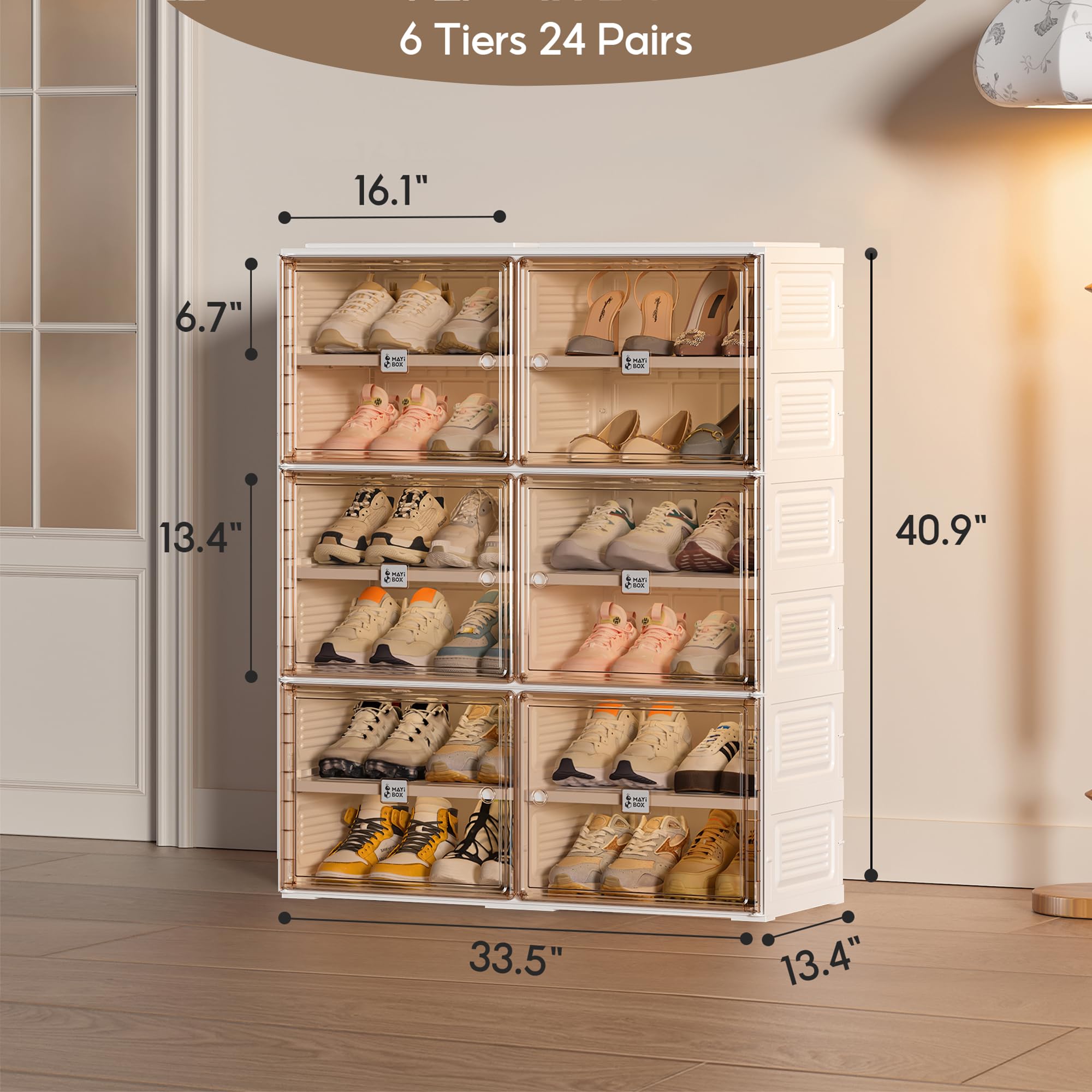 Lifewit Scatola Scarpiera da Armadio, Organizer Scarpe Pieghevole, Divisori Regolabili con Coperchio Trasparente, Porta Scarpe con Supporto Inferiore e Manici Rinforzati, Grigio, Set di 2, 8-32 Paia