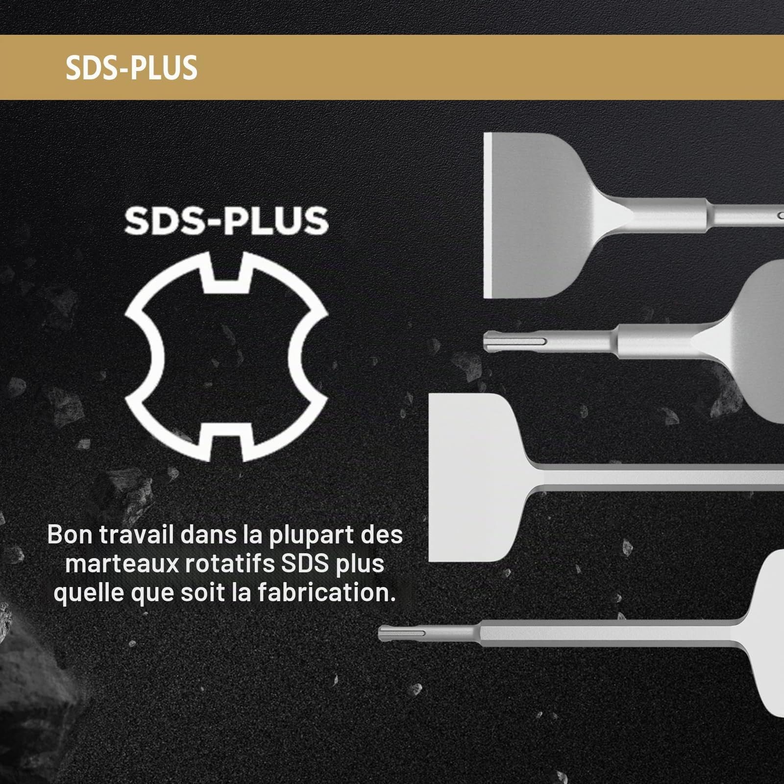 CSOOM SDS PLUS Lot de 2 burins à carrelage 75 x 165 mm et burins plats 100 x 280 mm pour carrelage, colle à carrelage, béton, pierre naturelle, maçonnerie, etc