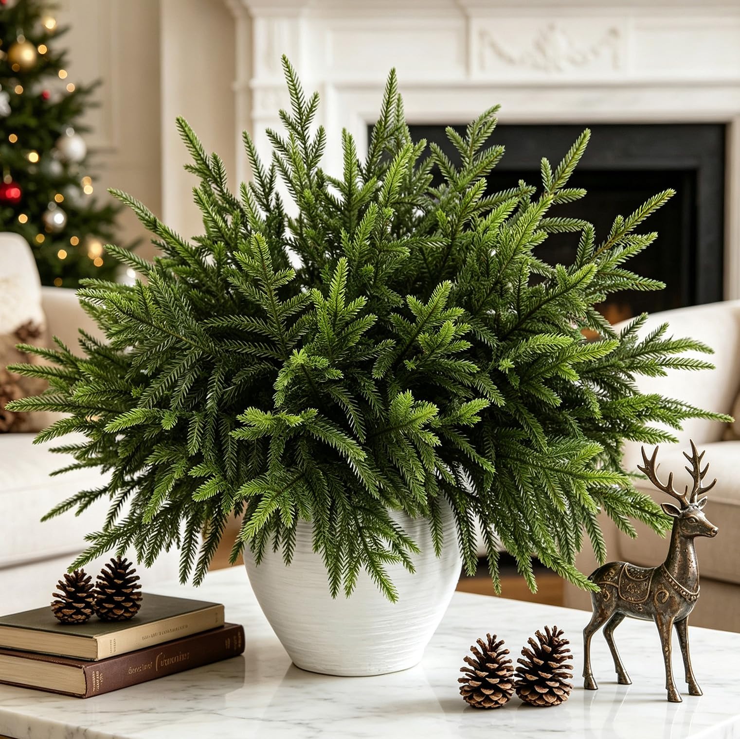 12Pcs 45CM Christmas Norfolk Pine Stems, Soft Touch Branches Greenery Picks