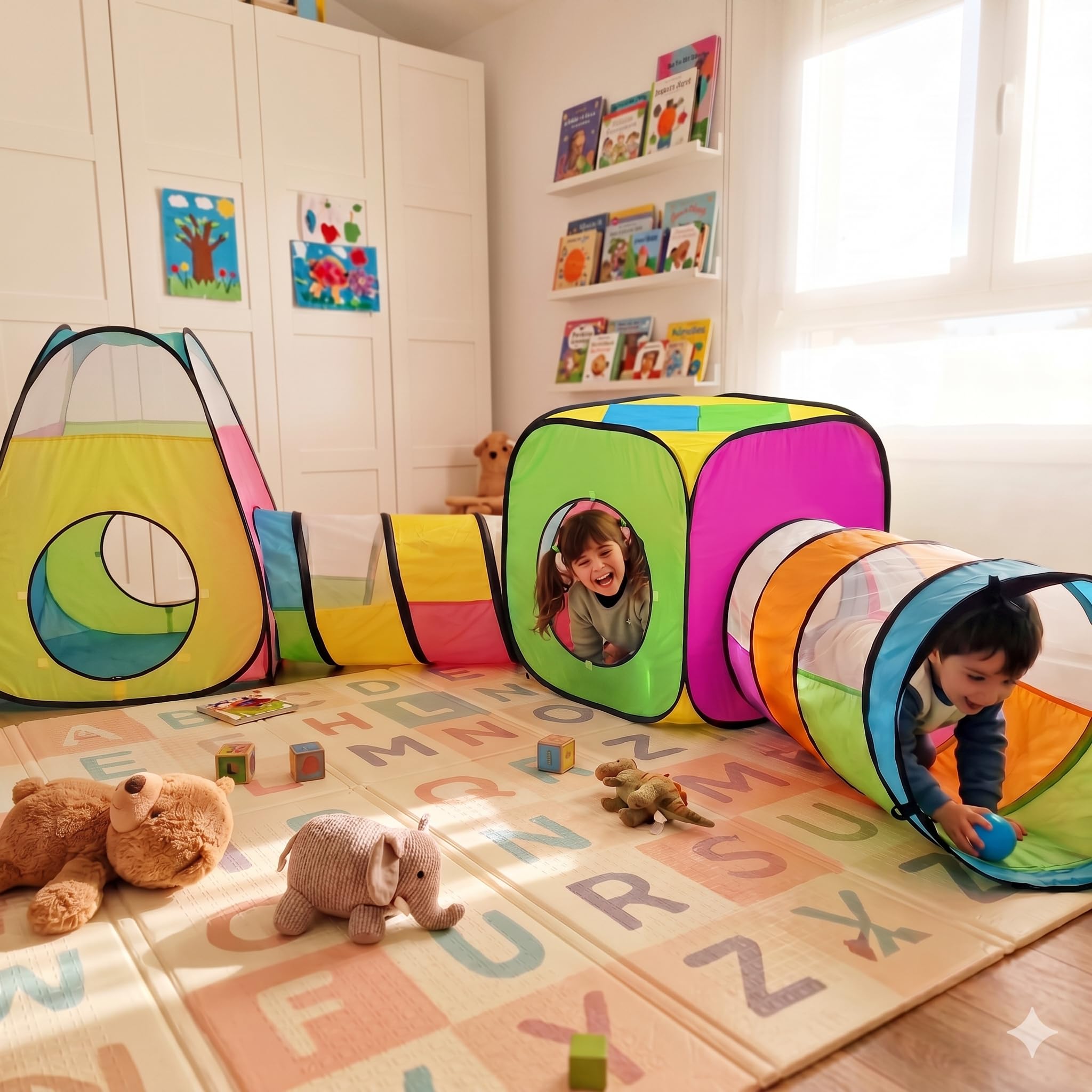 Pop Up Jouer Tente avec Tunnel, Balle Pit pour Enfants, Garçons, Filles, Bébés - Playhouse Intérieur/Extérieur 4 en 1