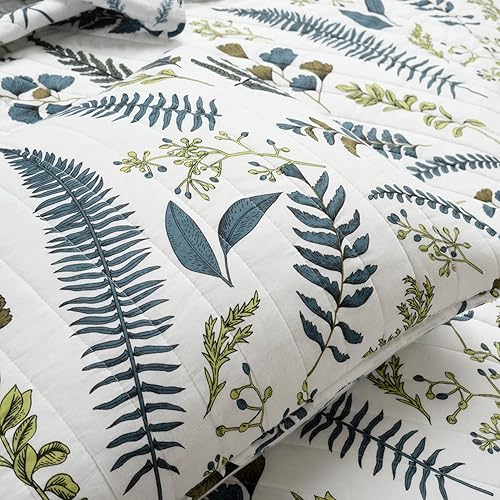 Miniatura 6 de Lush Decor Devonia Allover - Juego de edredón reversible de algodón de 3 piezas, tamaño matrimonialqueen, blanco y verde
