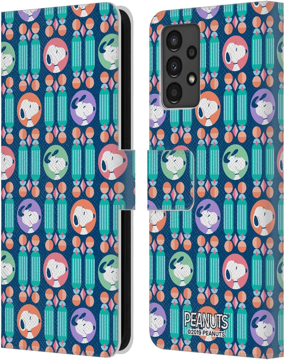 Head Case Designs Officially Licensed Peanuts Blue Pattern Snoopy Deco Dreams Leather Wallet Case Compatible with Samsung Galaxy A13 (2022)