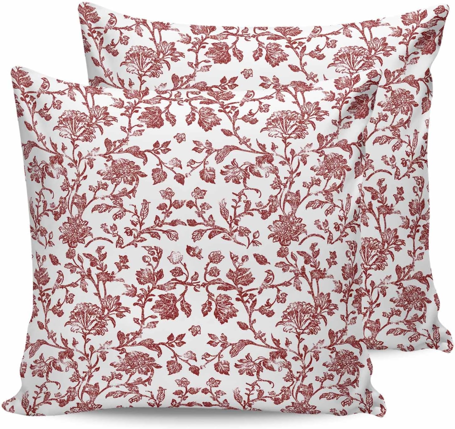 Outdoor Waterproof Pillow Covers Vintage French Country Farmhouse Floral Decorative Throw Pillow Protectors, Red Pastoral Flower Pillowcase Cushion Cases for Patio Sofa Garden Couch,20x20IN,Pack of 2