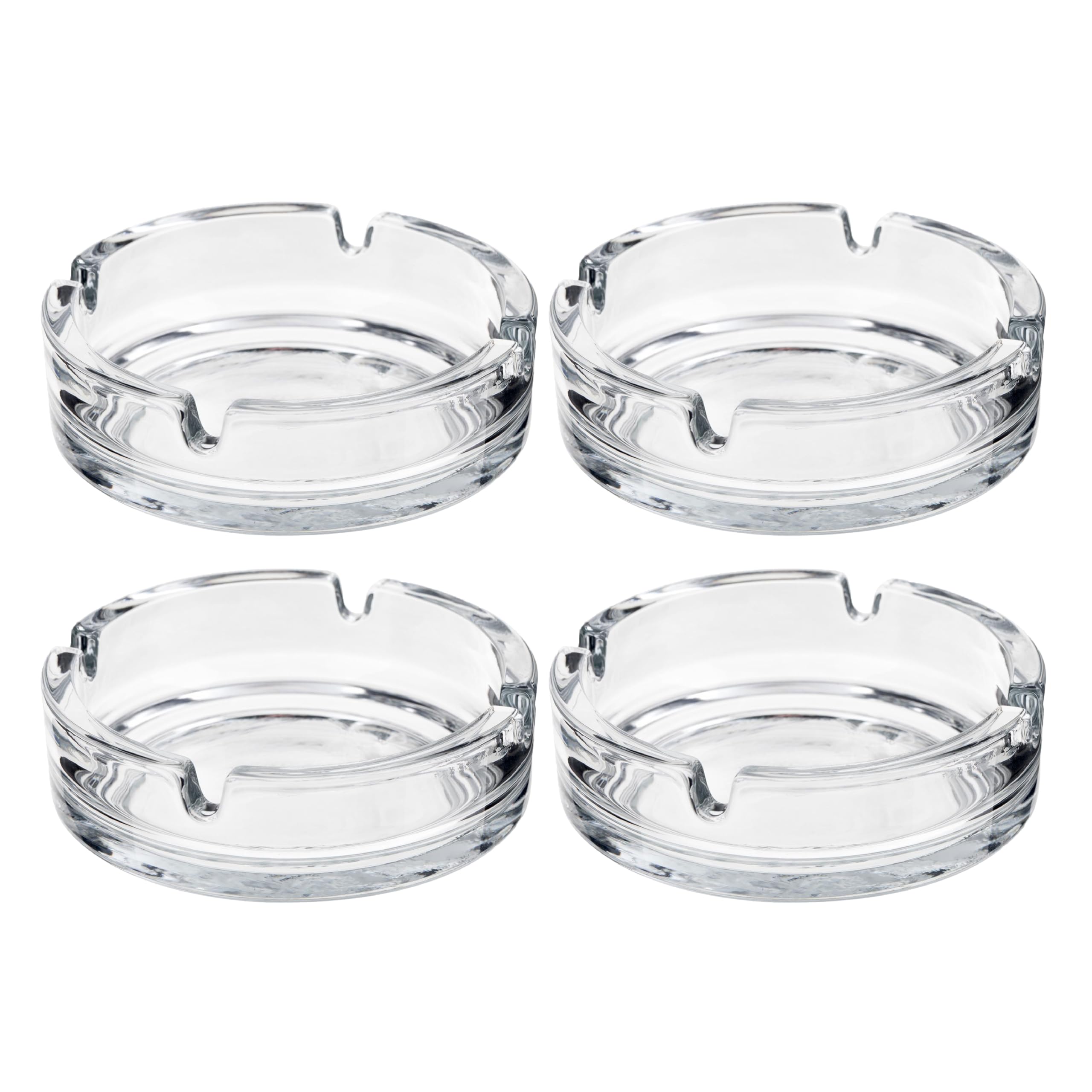 HOMESHOPA Round Glass Ashtrays, 4 Pack Solid & Practical Transparent Glass Ash Tray for Cigarettes Cigars, Clear Stackable Ashtray for Indoor Outdoor Home Office Restaurant Decorative Tabletop