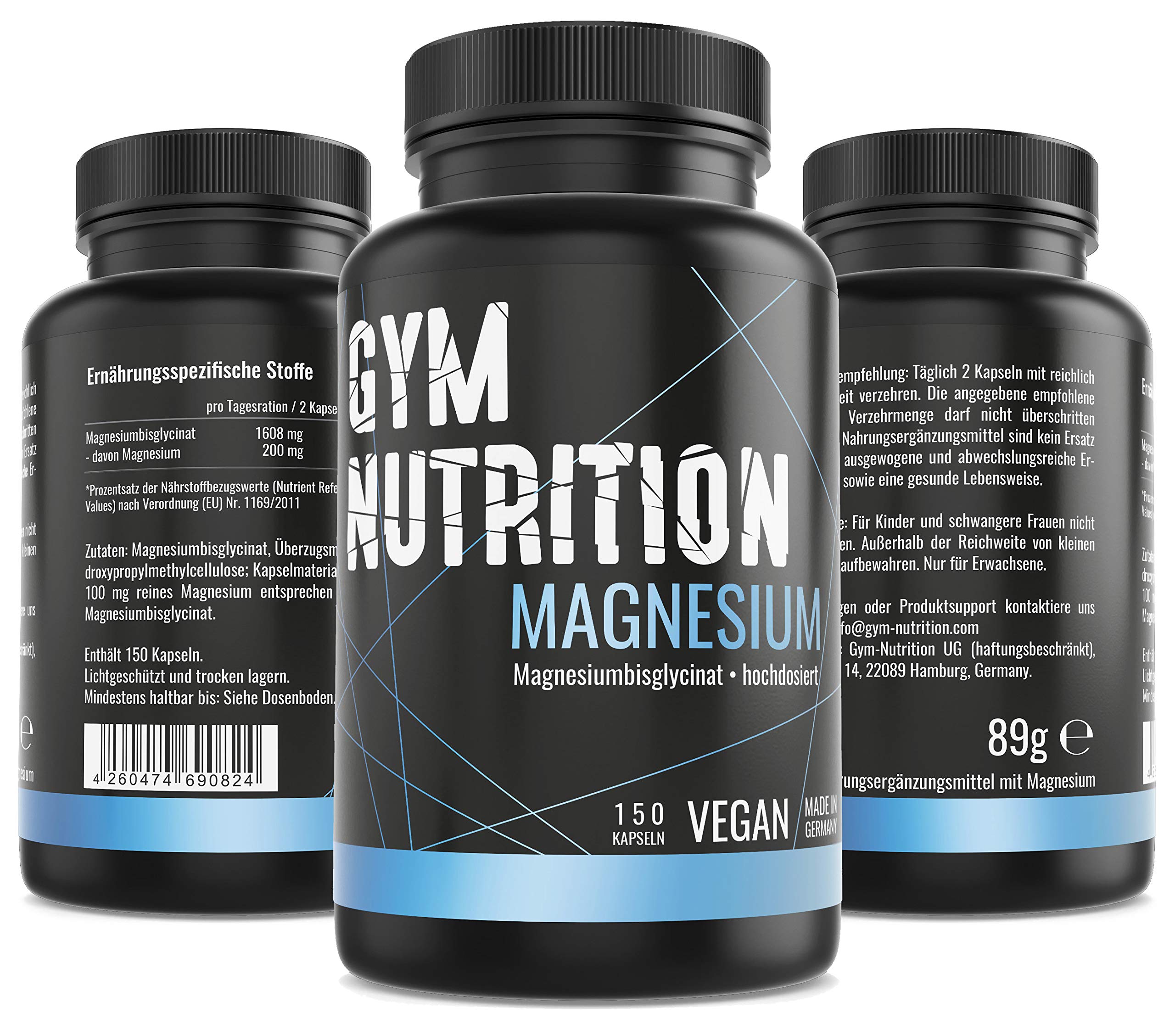 Magnesium – Hochdosiert – Laborgeprüft - Magnesium-Bisglycinat – 100mg reines Magnesium pro Kapsel ohne Zusätze — vegan - Made in Germany — 150 Kapseln