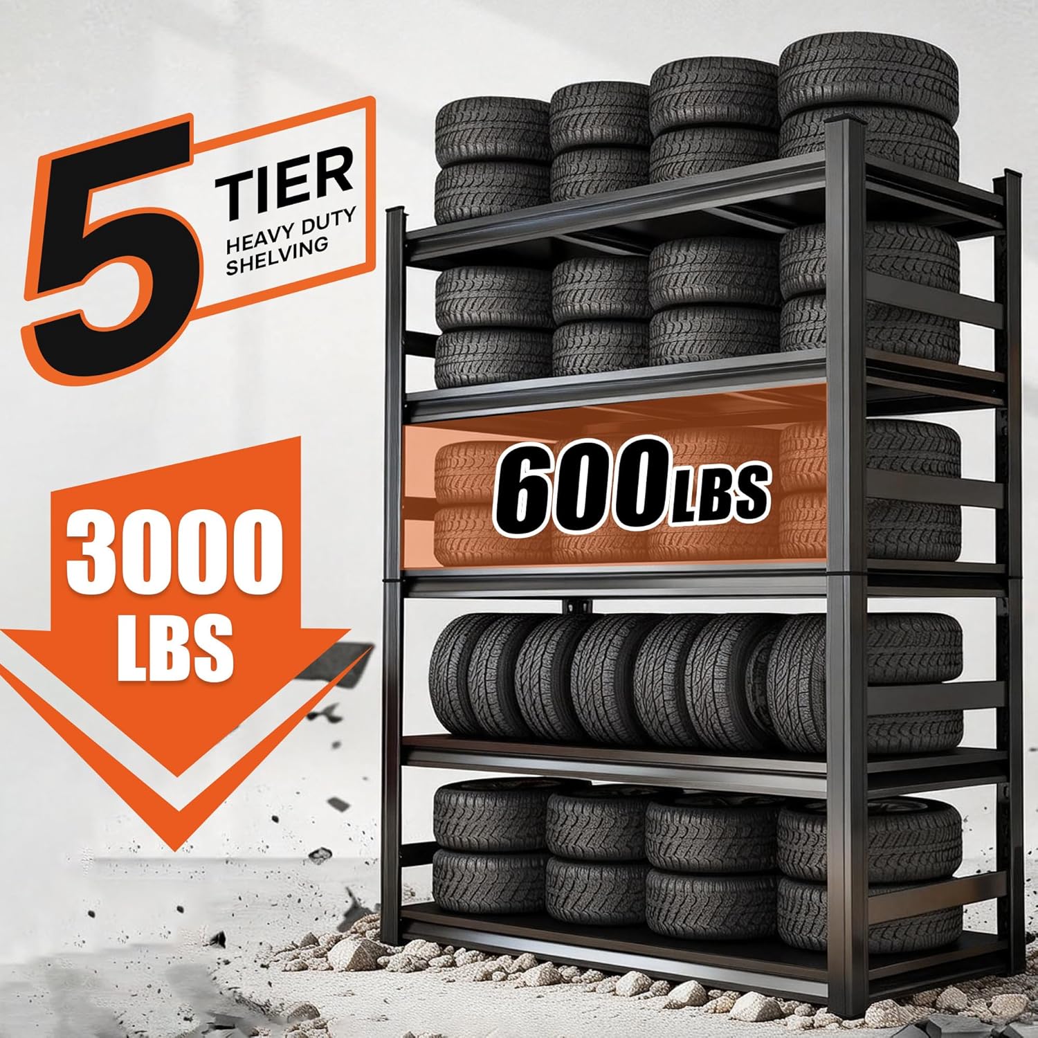 72''Hx36''Wx16''D Metal Garage Shelving Heavy Duty Storage Shelves Series, Large Industrial Shelving Unit for Basement, Business, Factories, Commercial, Warehouse and Workshop - Image 5