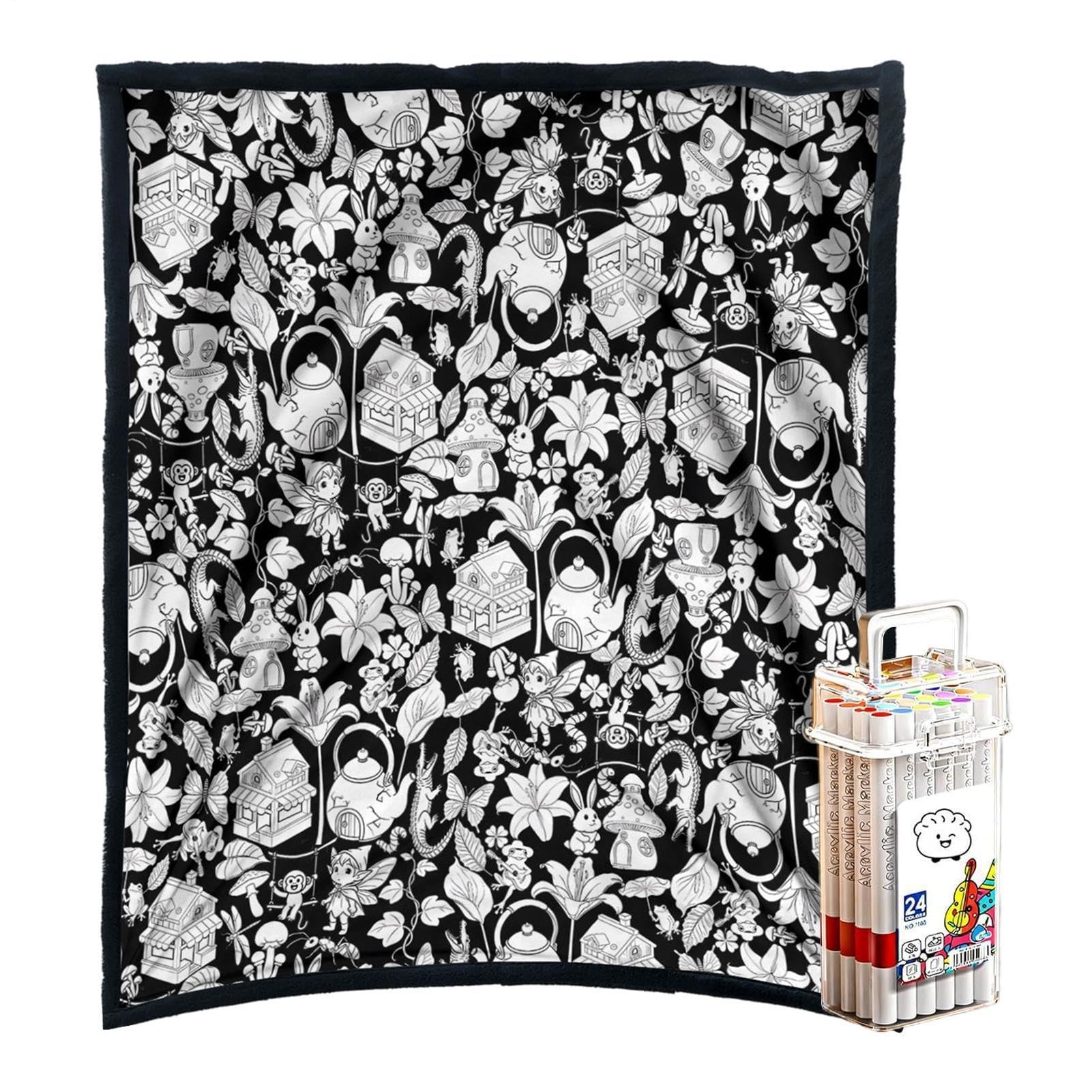 Couverture à colorier idée cadeau anniversaire originale avec 24 feutres