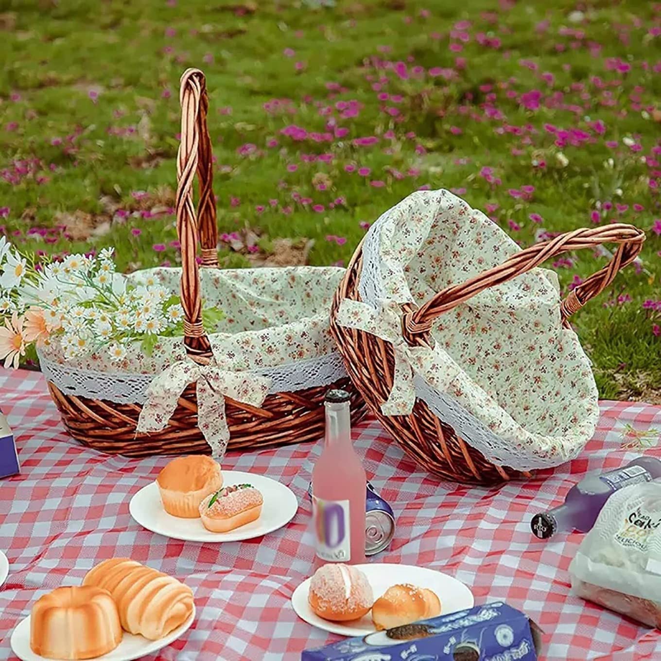 Dekoracja Kuchenna Kosz Piknikowy Na Mocny Warkocz Z Zmywalną Podszewką Przenośny Ręcznie Robiony Kemping Imprezy Plenerowe(43 * 12 * 42cm)