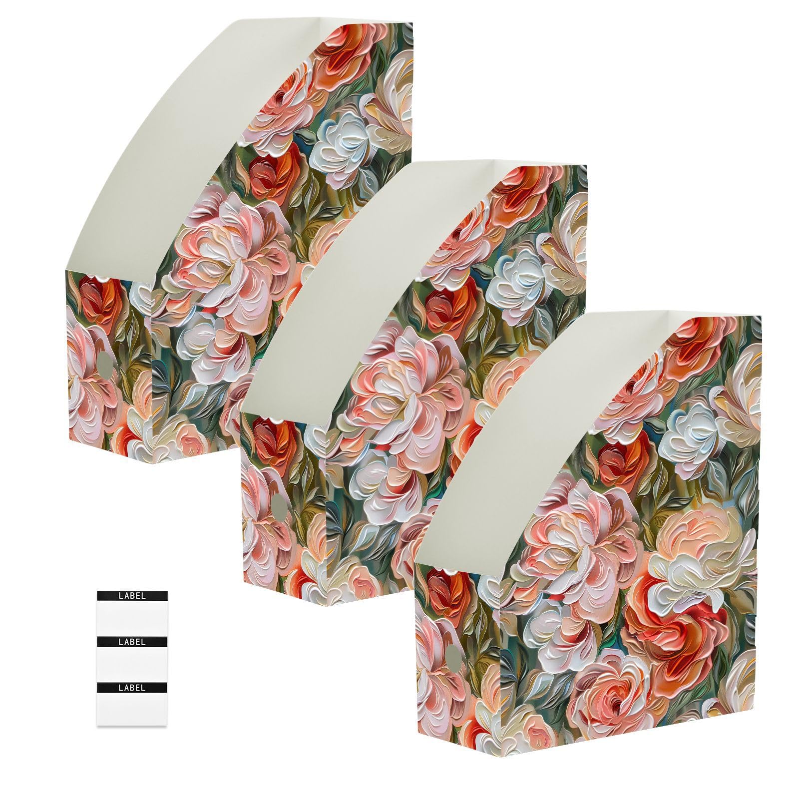 Boîte de rangement pliable de luxe roses stéréo 3D pour dossiers de bureau