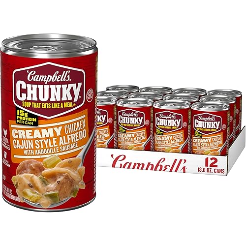 Campbell's Sopa gruesa, sopa cremosa de pollo cajún Alfredo, lata de 18.8 onzas (caja de 12)