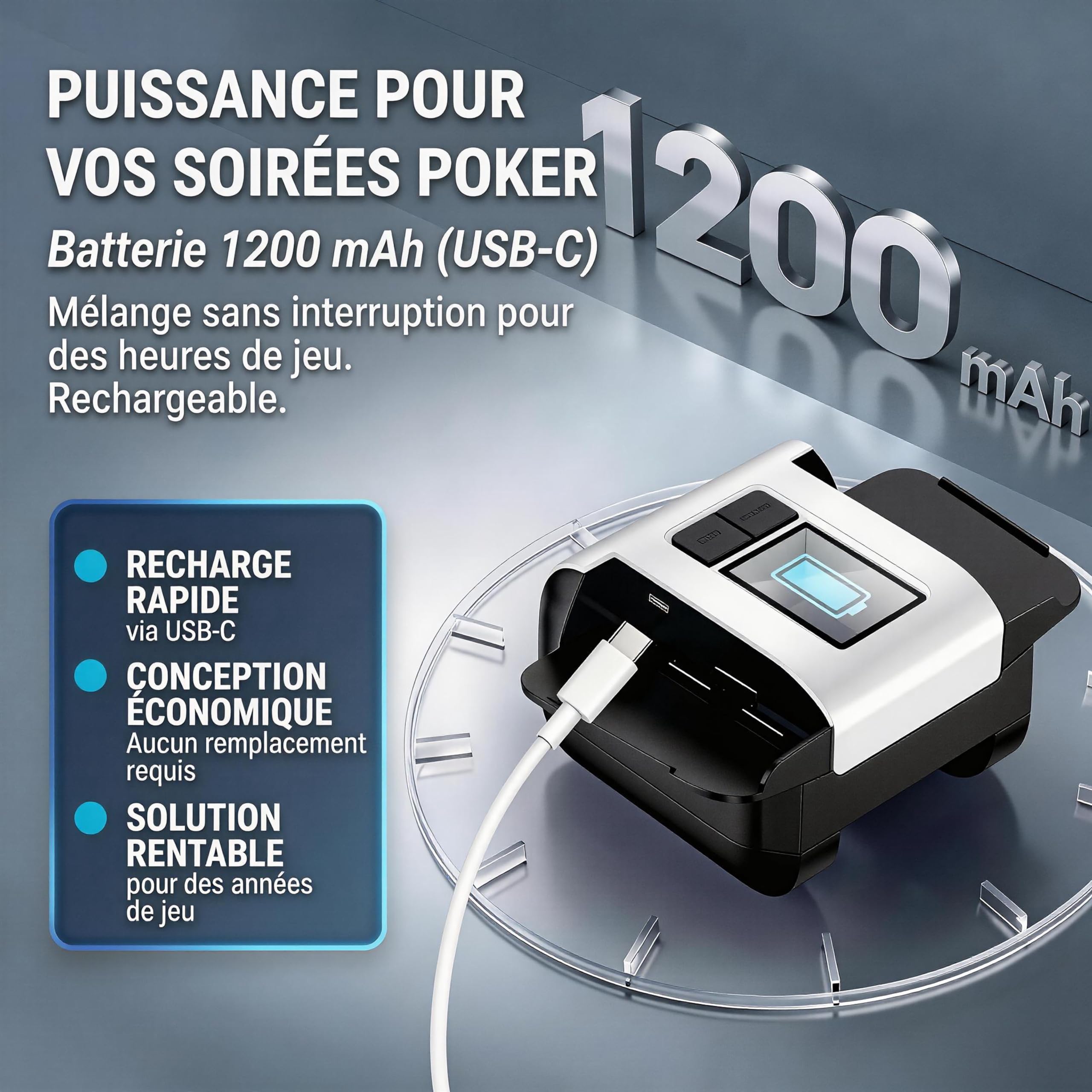 Mélangeur de Cartes Électrique 1-2 Jeux - Rechargeable 1200mAh - One Touch - Portable Poker et Jeux de Société