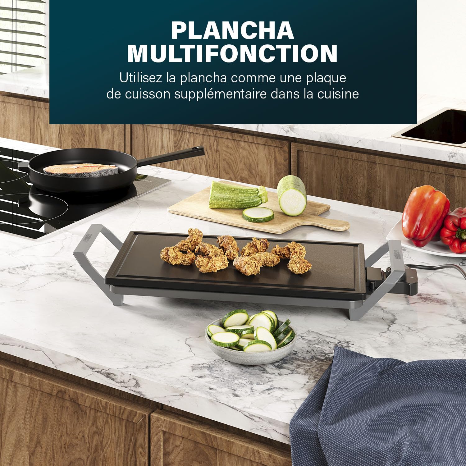 Princess Table Chef Premium Gril en pierre – Grande surface de cuisson de 46 x 26 cm – Plaque de grill en céramique – Sans PFAS – Thermostat réglable – Incl. 4 spatules en bois – 103150