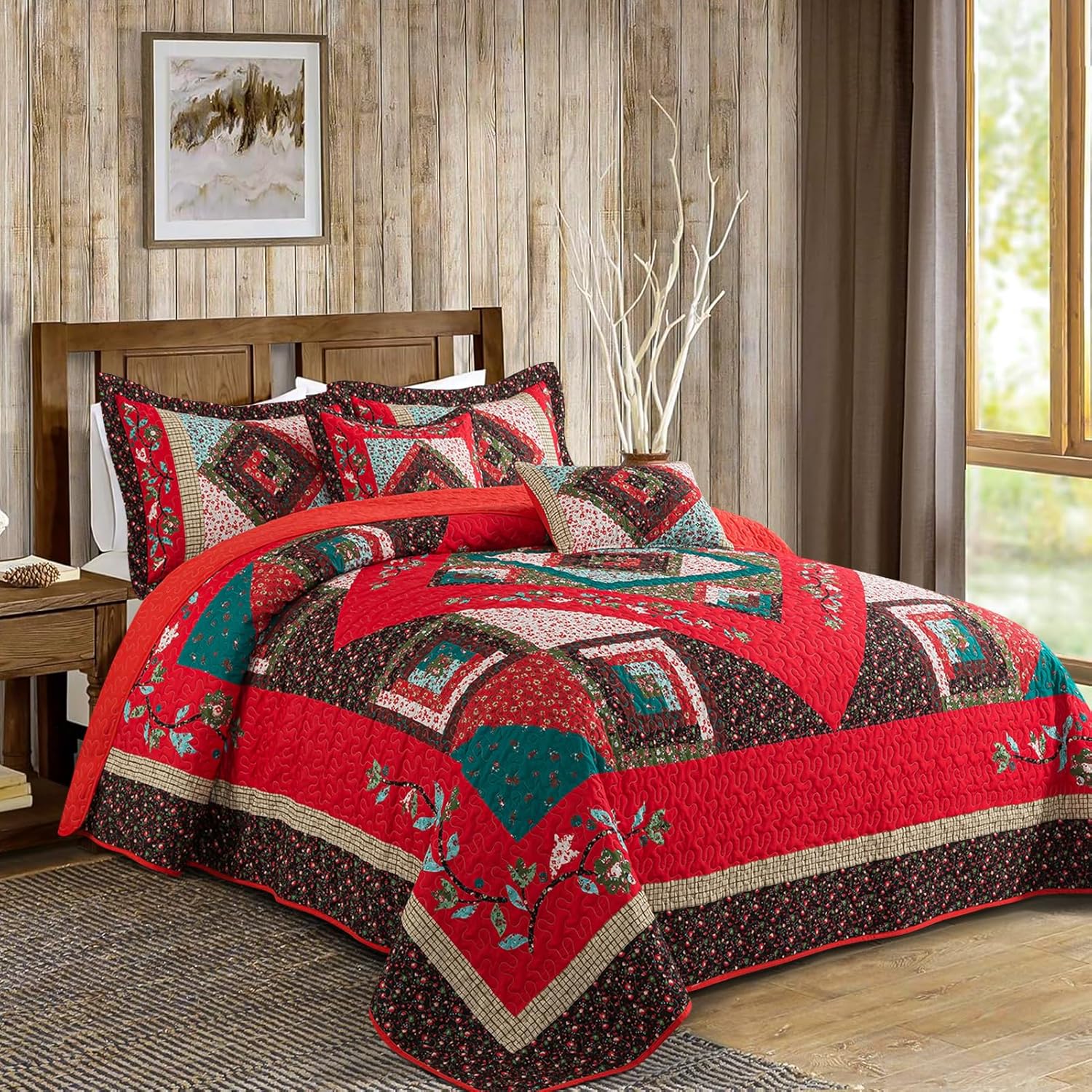 VAPUTAR Cotton California King Quilt - Oversized King Size Quilt Bedding Set - Lightweight Farmhouse Bedspread with 2 Pillow Shams, 98x106 Inch All-Season Coverlet - Image 2