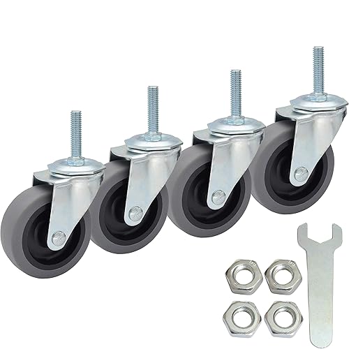 MySit Ruedas giratorias, vástago roscado de 3 pulgadas, ruedas TPR de 38 "-16 x 1-12", rueda de goma termoplástica resistente con capacidad de carga