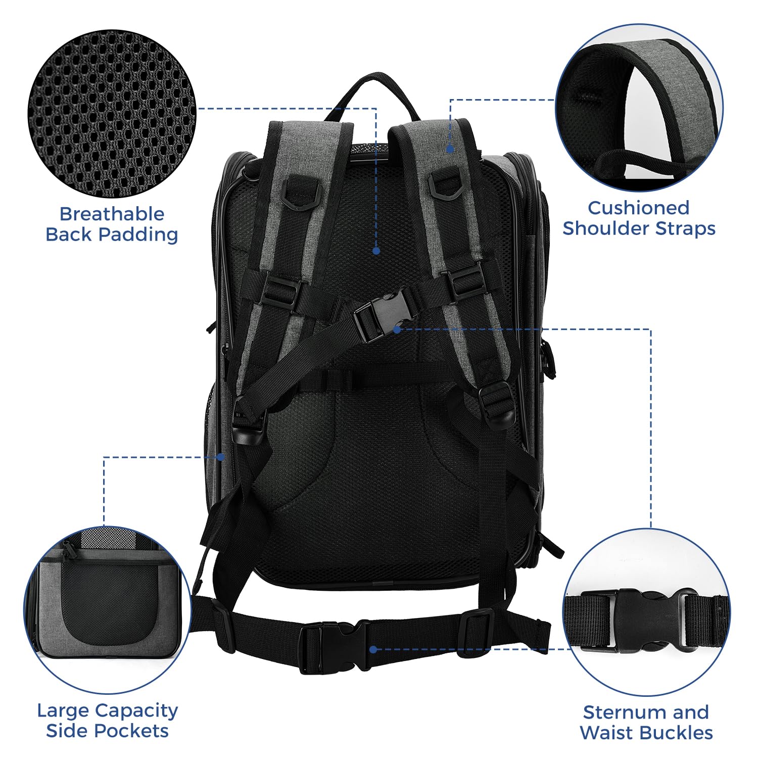 Apollo Walker Pet Carrier Backpack for Large/Small Cats and Dogs, Puppies, Safety Features and Cushion Back Support for Travel, Hiking, Outdoor Use (Gray-Expandable) - image 5