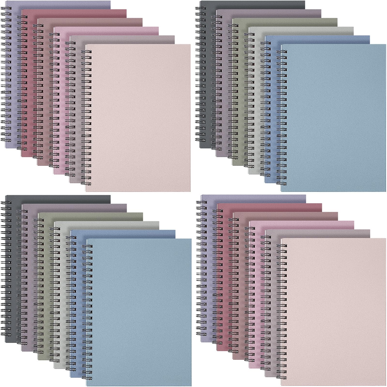 Fuutreo 24 quaderni a spirale per lavoro, formato A5, 21 x 14 cm, a righe, con copertina in carta kraft, 12 colori, 60 fogli, 120 pagine, per ufficio e scuola (colore taro)