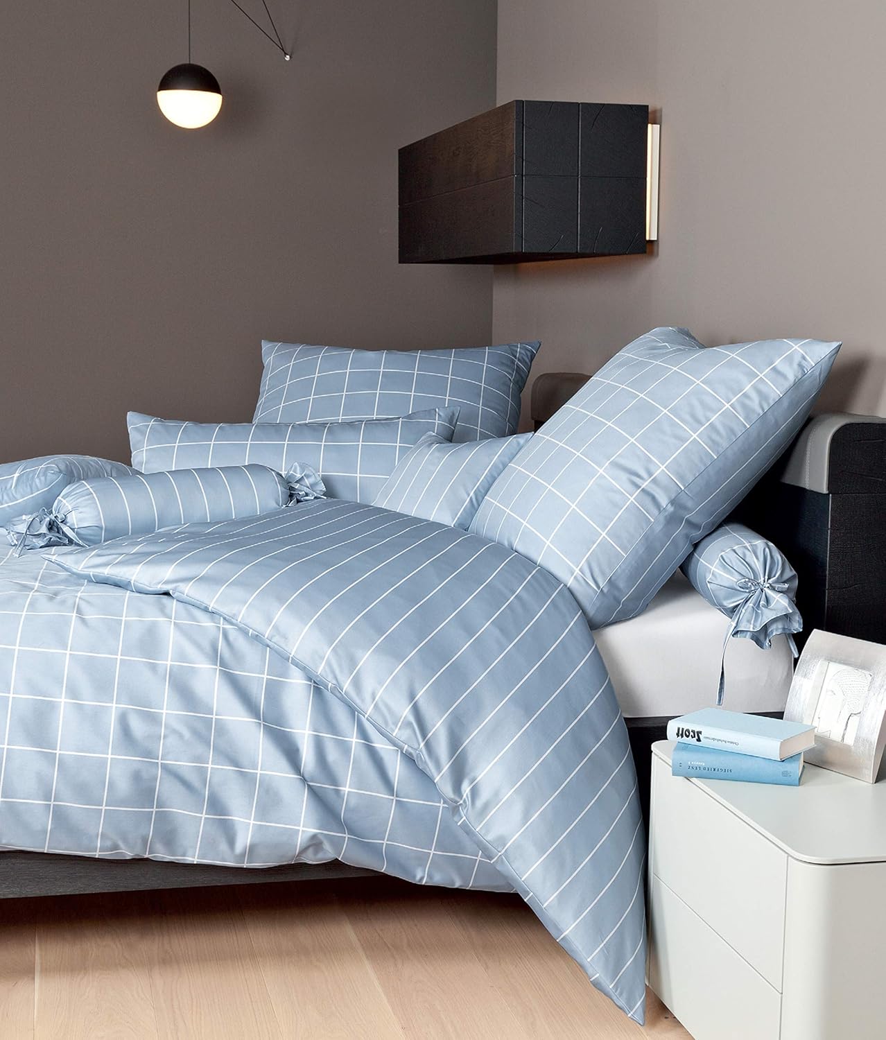 Janine Mako Satin Bed Linen Modern Classic 135 x 200 cm Pearl Blue Colour 32