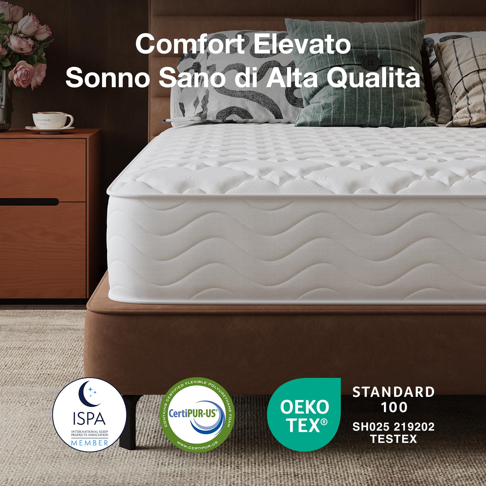 Novilla Materasso 140x200, Materasso Matrimoniale a Molle e Schiuma Altezza 20cm, Materasso a Molle Insacchettate Sostegno Perfetto, Confortevole e Traspirante, Mediamente Solido