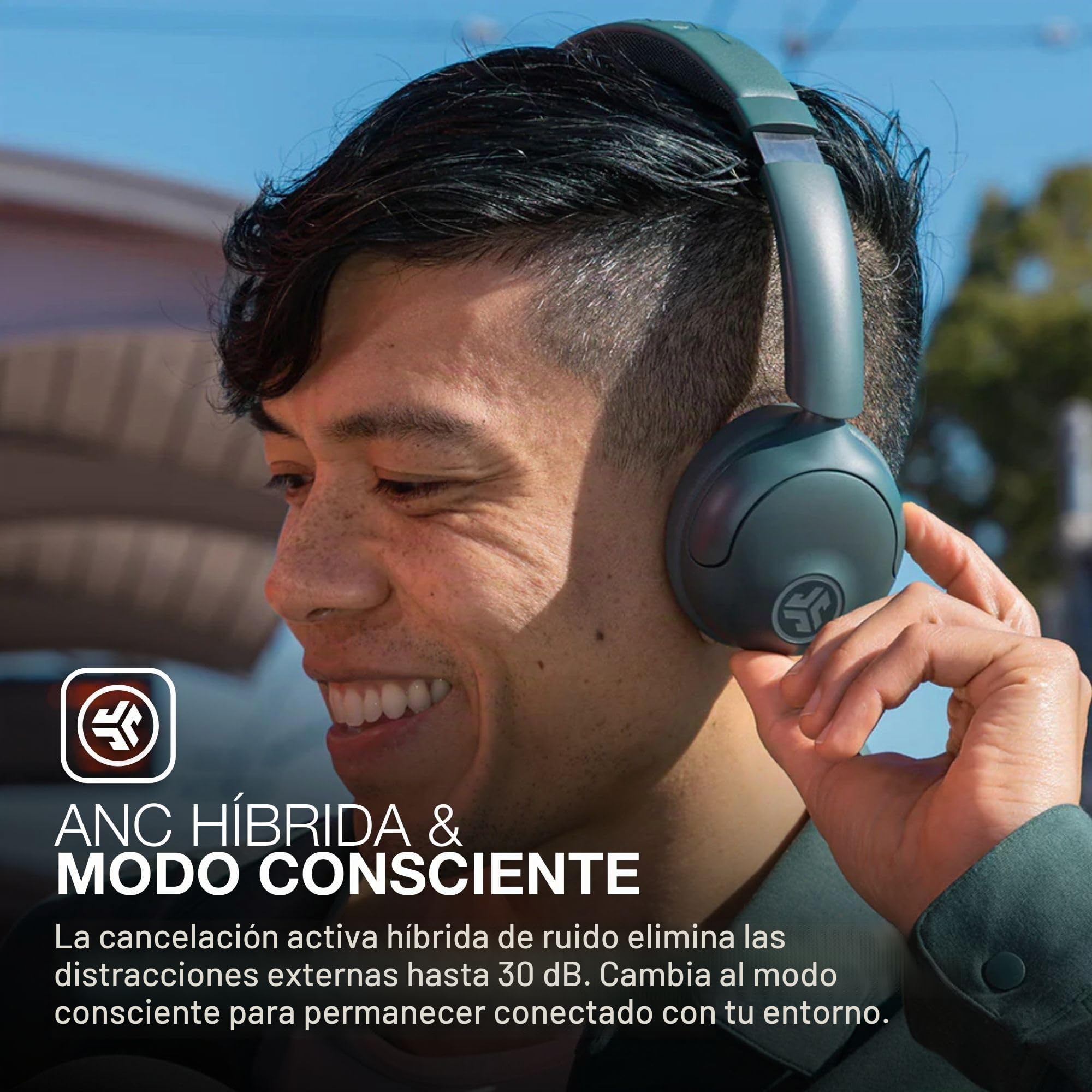 JLab Go Lux ANC Auriculares Inalámbricos Bluetooth con Cancelación Activa de Ruido - Cascos con MicróFono, 70+ Horas de Reproducción, Audio Espacial y Modo Consciente, Malva