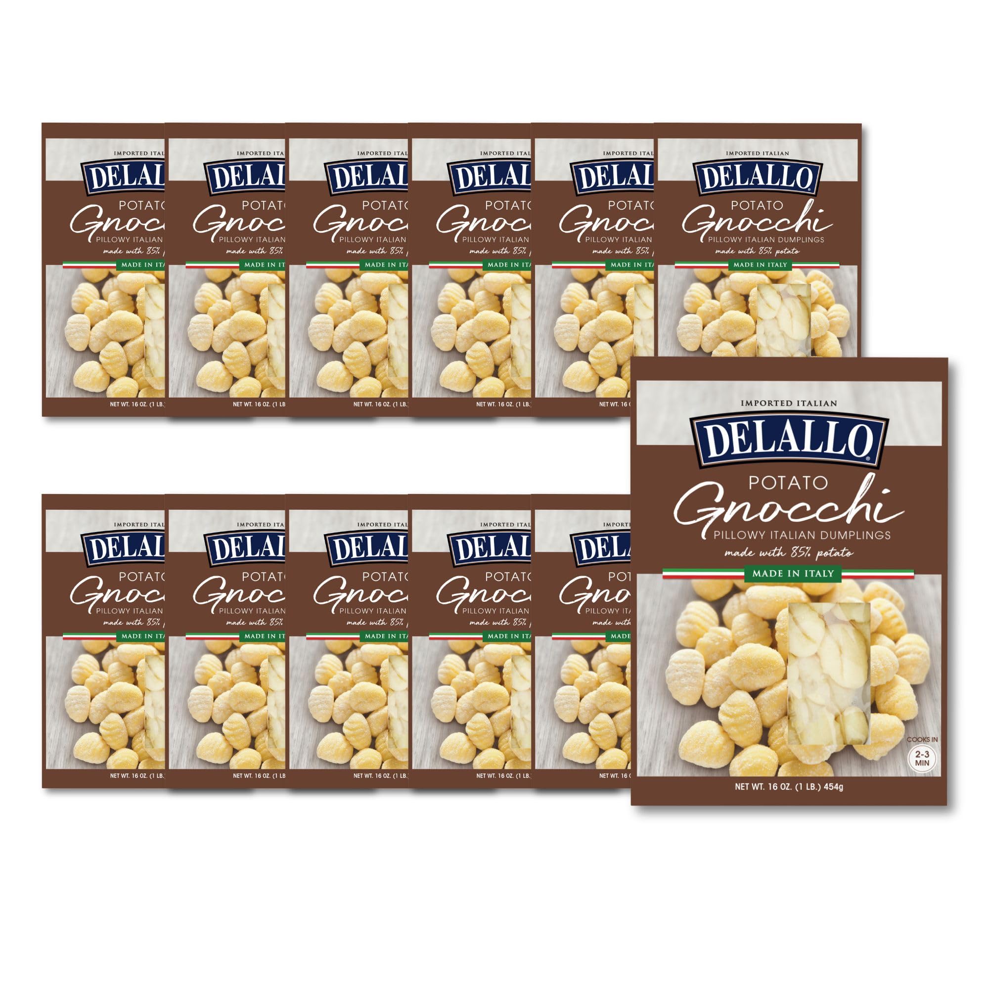 DeLallo Potato Gnocchi Pasta, Made in Italy, Light Pillowy Texture, Authentic Italian Recipe, 16 oz Box, (12 Pack)