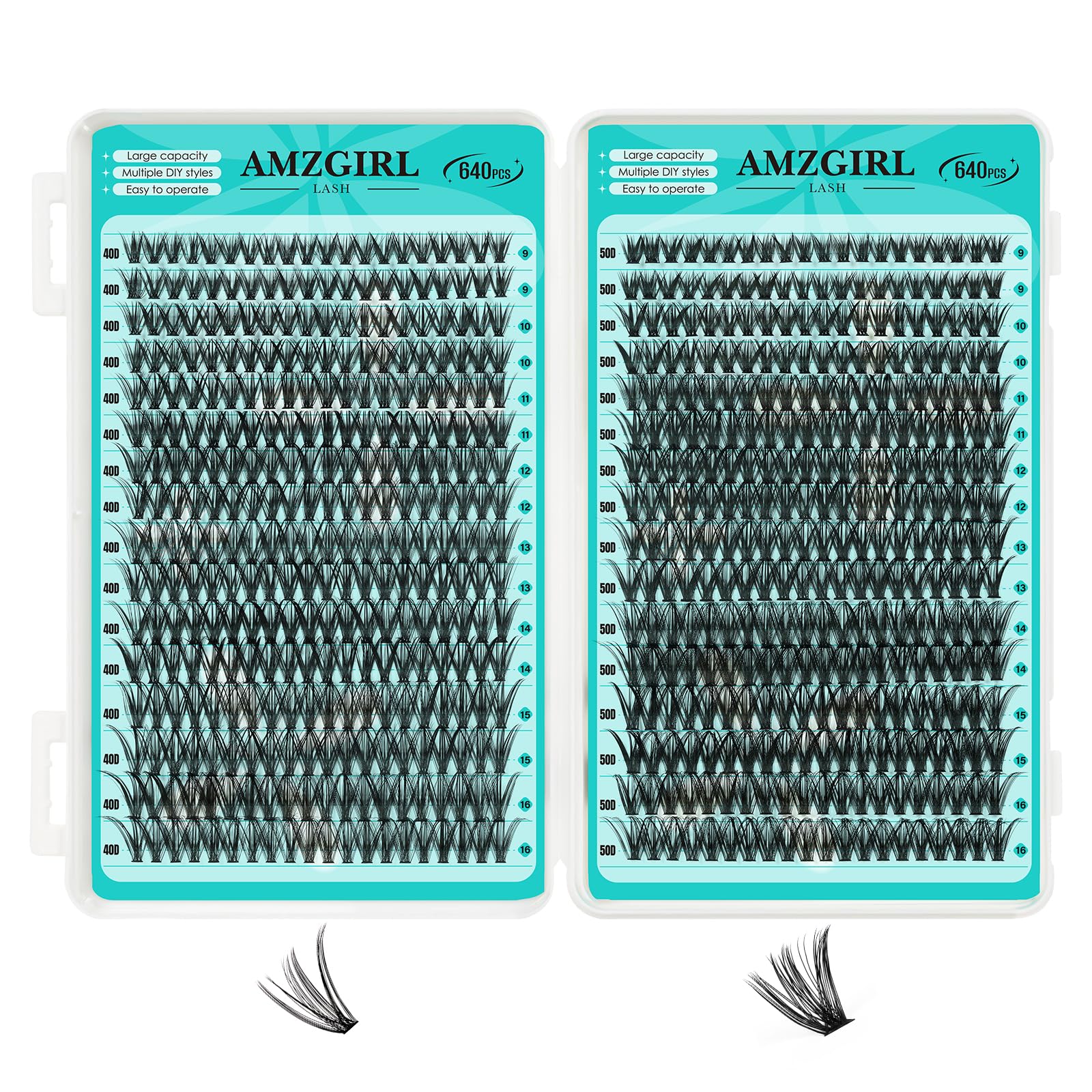 AMZGIRL Lash Clusters 640Pcs, 9-16mm Mix Lashes, 40D+50D