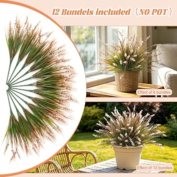 12 Pcs Fake Fall Plants Artificial Monkey Grass for Outdoors Patio Decor