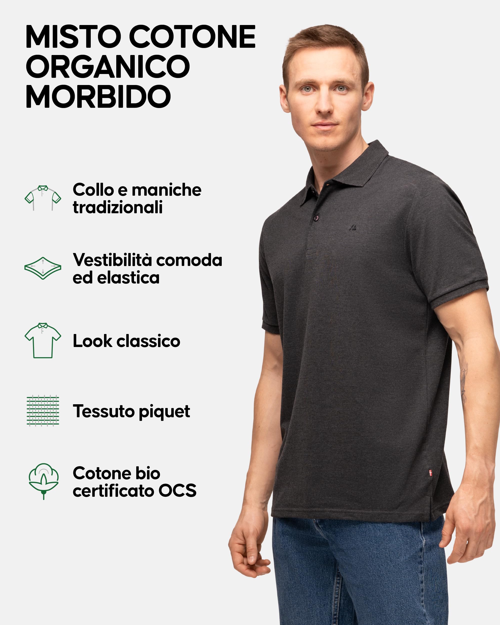 DANISH ENDURANCE Polo Uomo Manica Corta in Cotone Biologico Premium, Polo T-Shirt Uomo, Casual, 1 o 2 Paia