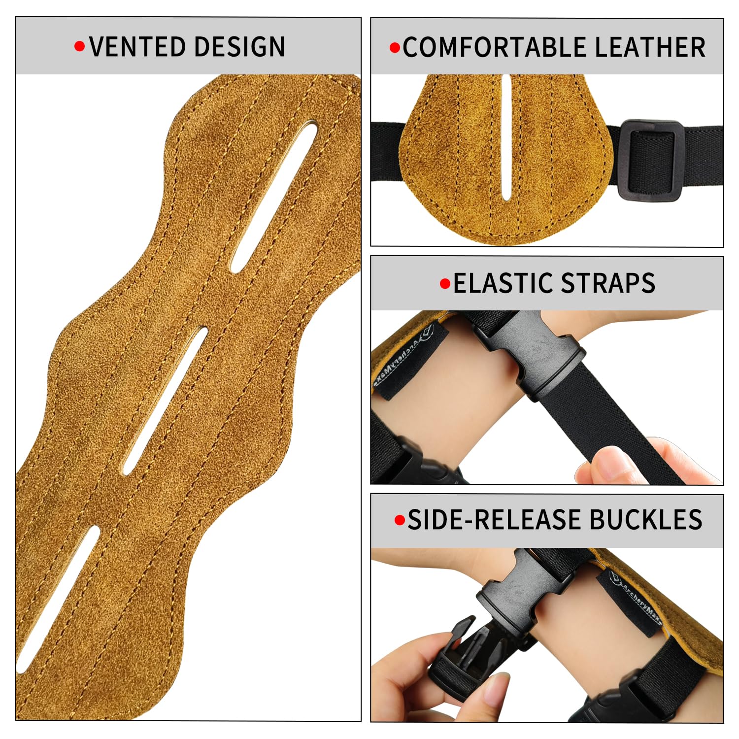 ArcheryMax Arm Guard with 3-Strap Buckles Leather Suede Arm Guard for Shooting Adult Unisex