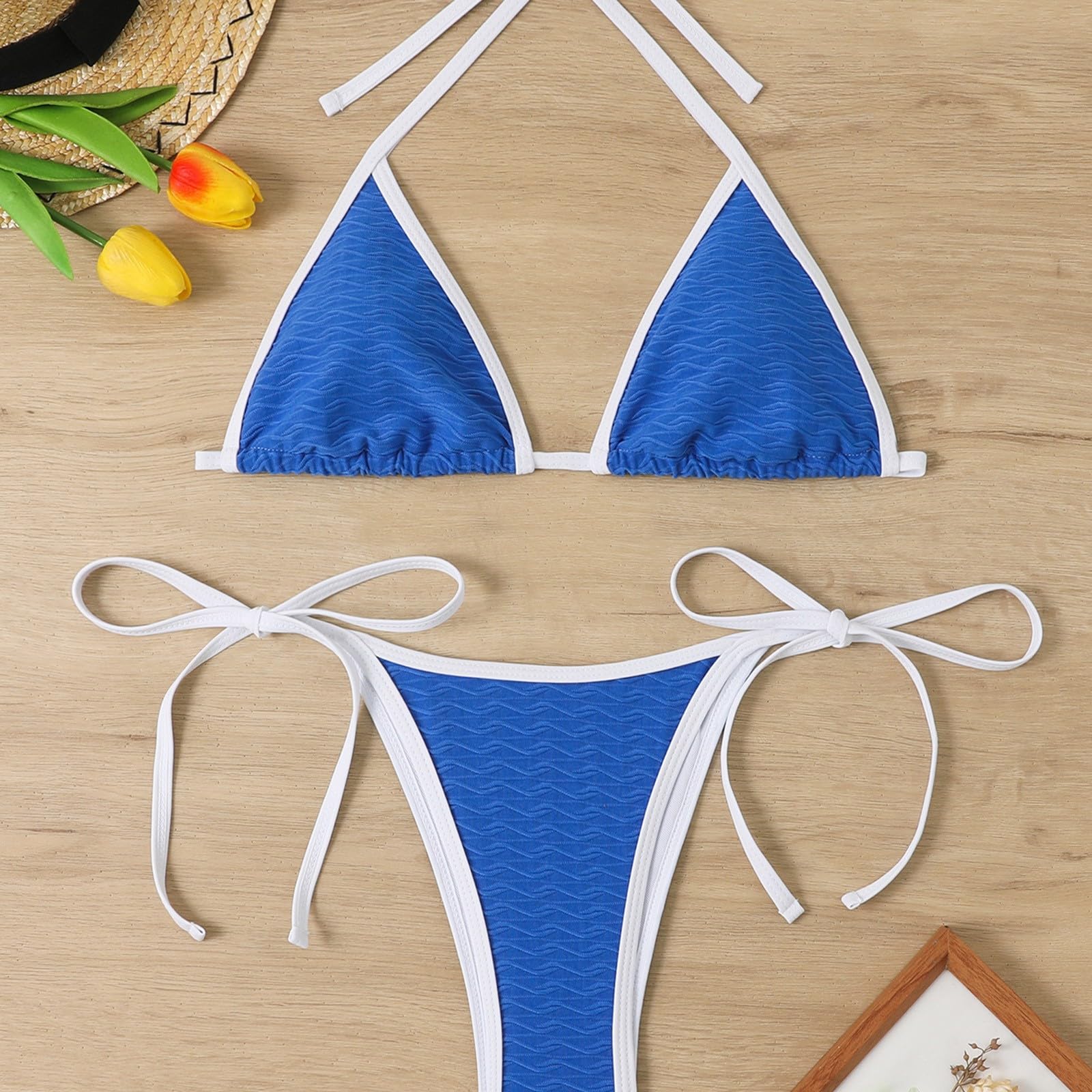 Ensemble Bikini pour Femme, Haut de Bikini Gros Seins, Bikini brésilien Triangle, Maillot de Bain élégant, Maillot de Bain Deux pièces, String Taille Basse, Triangle Dos Cou