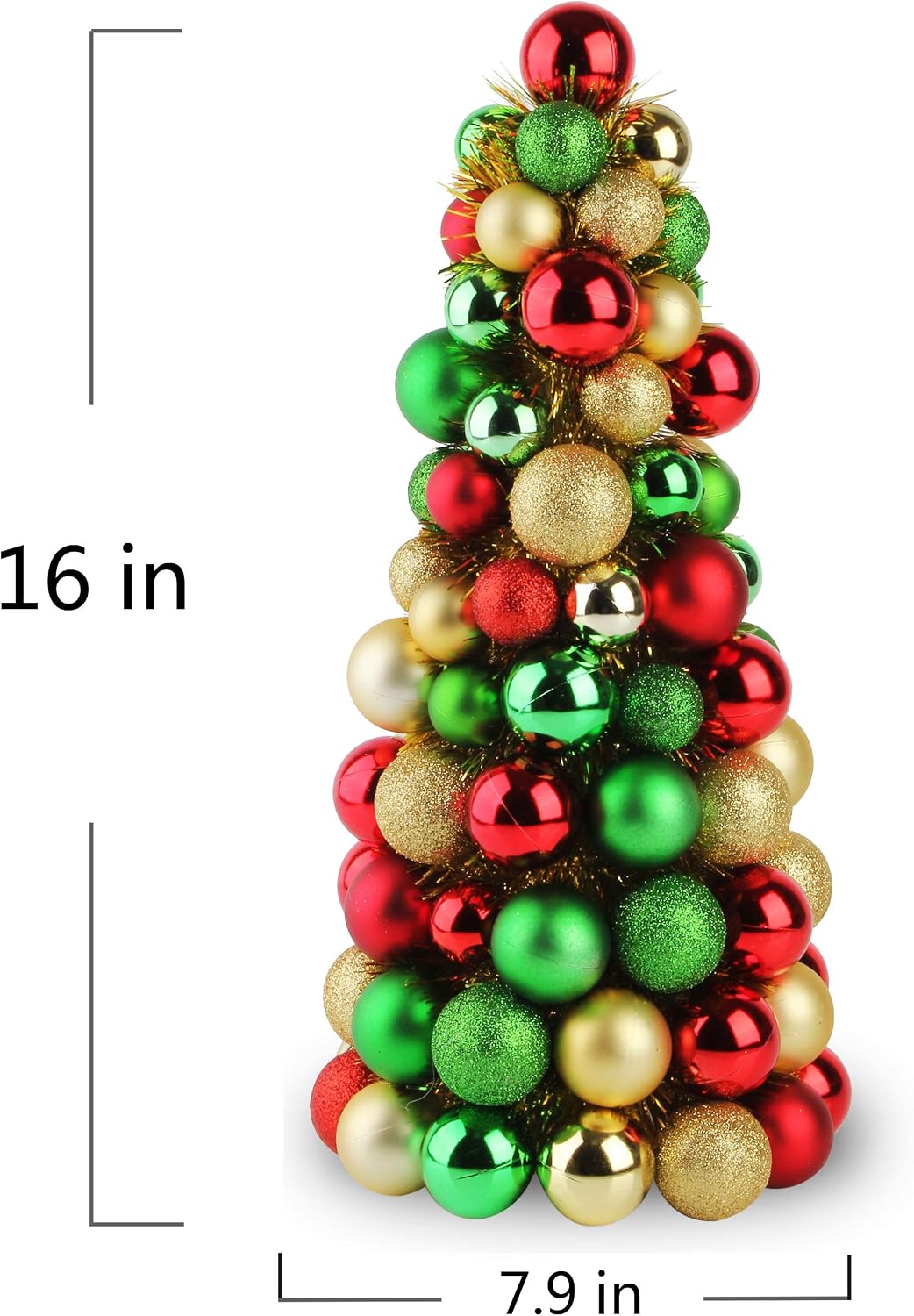 Costyleen 16 Inch Christmas Ball Tree Fireplace Table Decoration Home Party Decorative Ball Ornaments Xmas Tree Decors Classic Red Gold Green