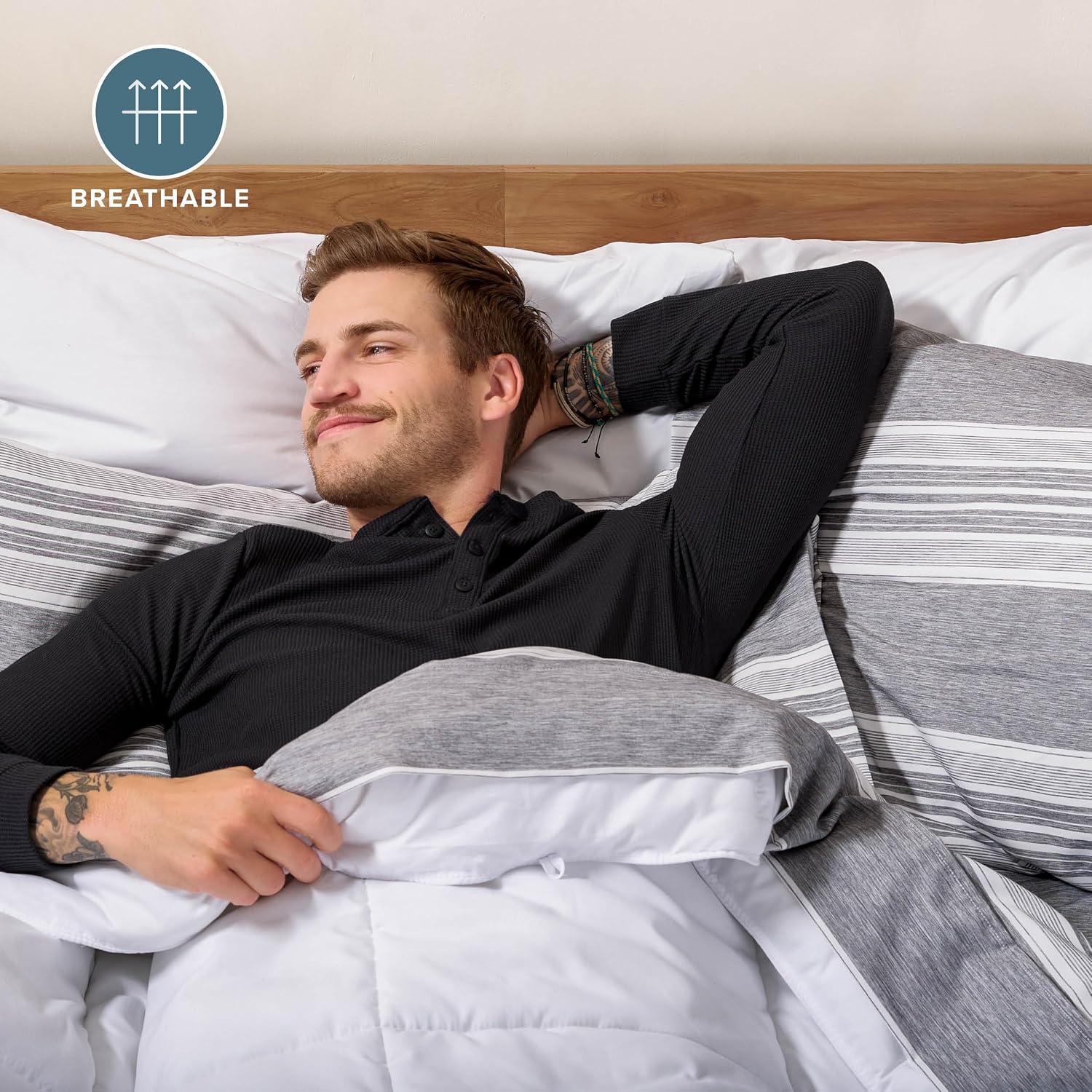 Bare Home Printed Sheet Set (King, Heathered Charcoal - Stripe) image 4