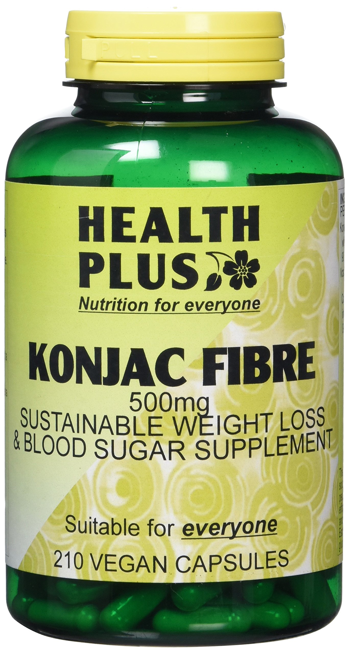Health Plus Konjac Fibre (Glucomannan) 500mg : Slimming and Weight Management Supplement - 210 Gelatin Free Capsules, in a recyclable pot