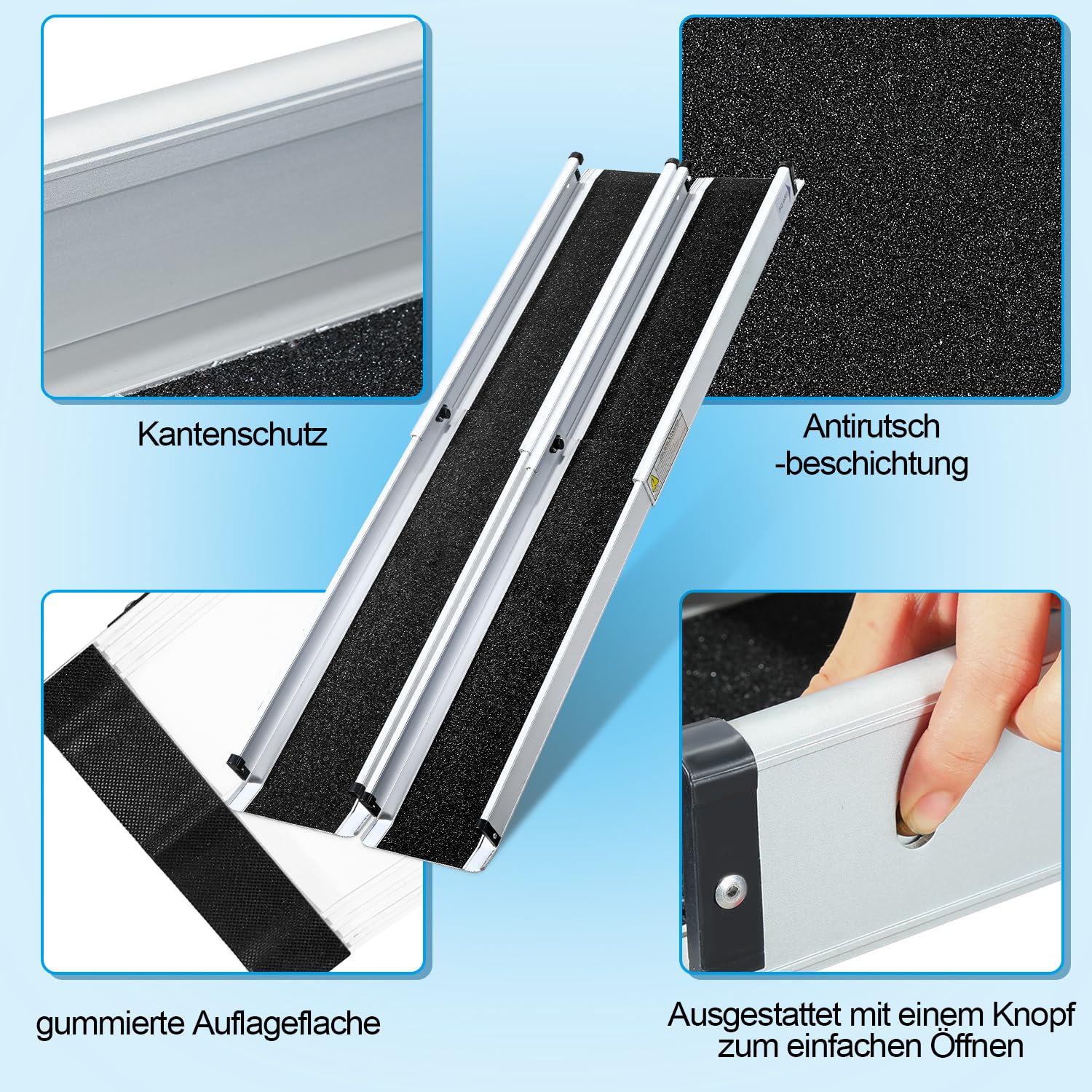 Rampa telescópica para silla de ruedas, 121-213 cm, rampa telescópica ajustable de aluminio antideslizante con capacidad de carga de 300 kg, segura para mascotas y sillas de ruedas