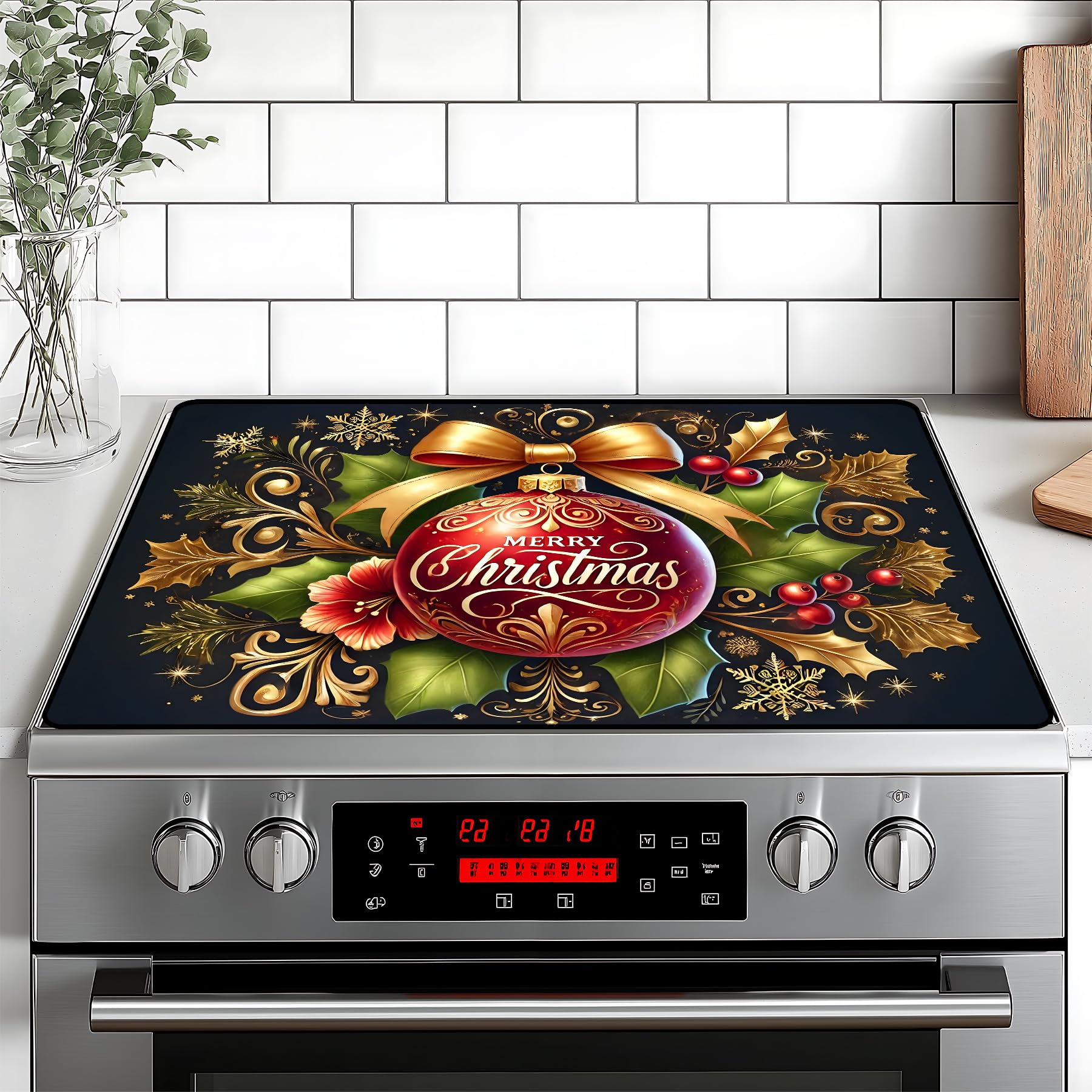 Christmas Stove Top Cover Snowman Stove Top Cover for Home Decoration Kitchen Pad Non-Stick Washable Cooktop Covers Countertop Protector Keep Stove Clean 28"x20" (Ball-1)