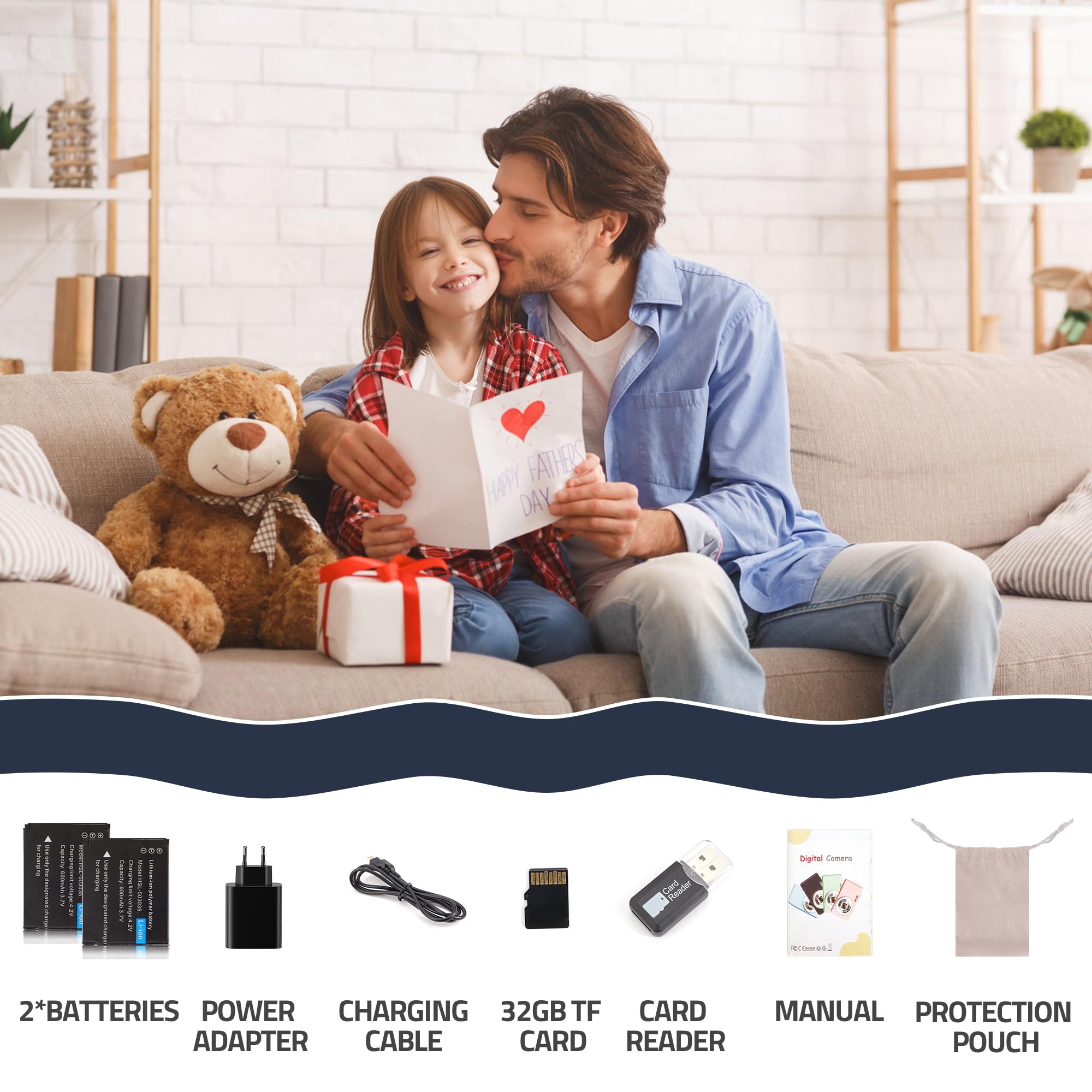 Appareil Photo Numérique, HD 1080P avec Carte Mémoire 32 Go, Appareil Photo 48 Mégapixels, écran LCD 2,4 Pouces, Zoom Numérique 16x pour Les Enfants, Les Filles, Les Adolescents(Noir)