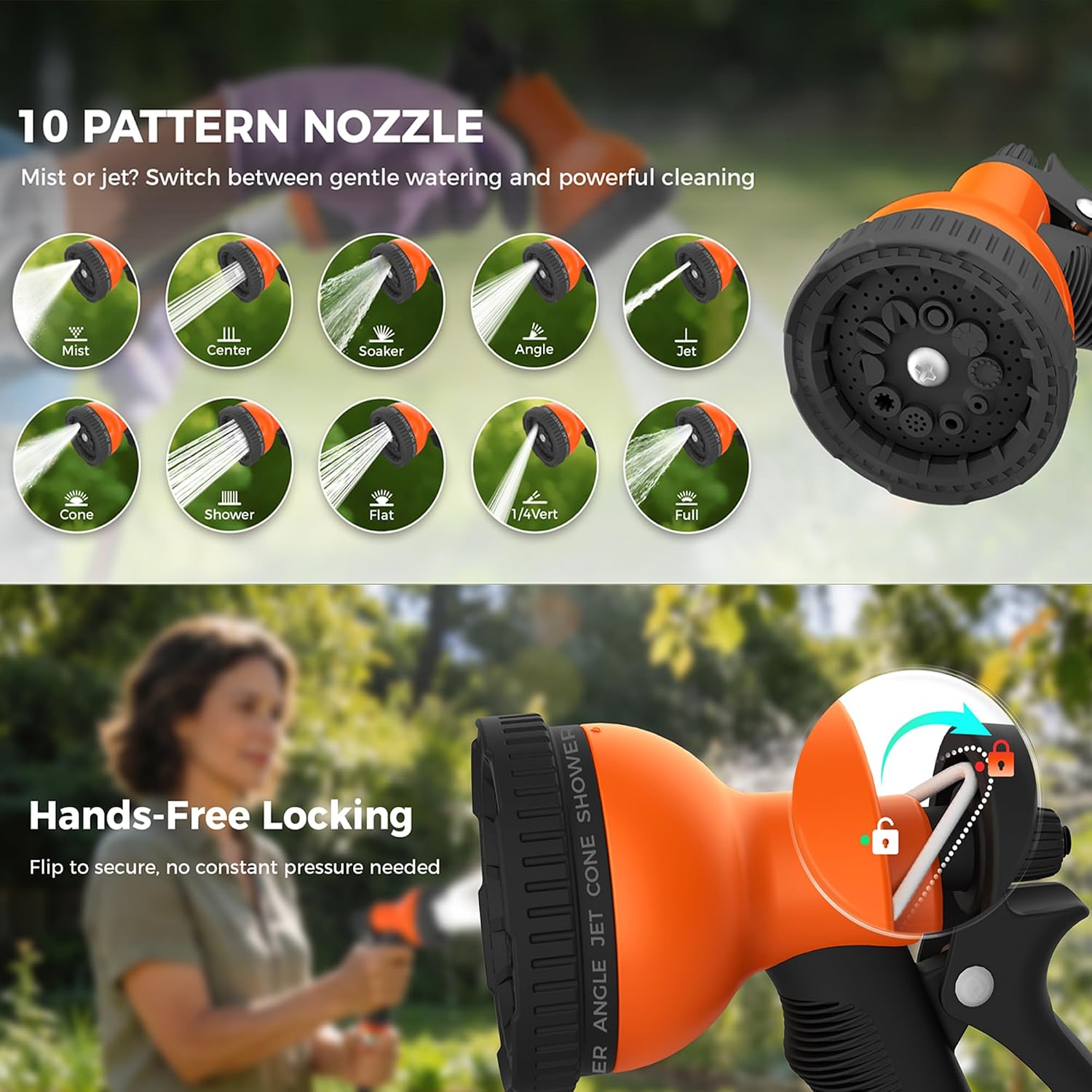 Retractable Garden Hose Reel 65 FT 1/2 IN for Outside, Upgraded 10 Spray Patterns, Heavy Duty Automatic Water Hose Reel with Any Length Lock, Wall Mount, Pro Guide System, 180° Swivel