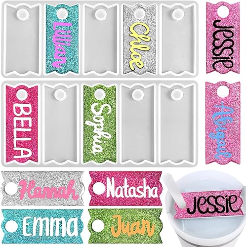 RESINWORLD Molde de silicona para placa de nombre de 10 cavidades, 20 onzas, 30 onzas y 40 onzas, molde para decoración de taza para fundición de