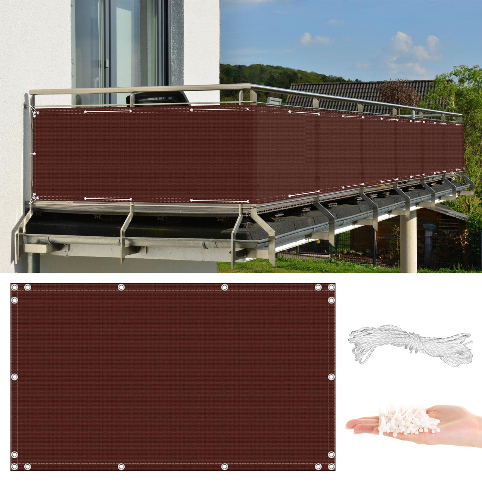 GLDYTVF Balcony 1.2m x 12m Waterproof Windproof and UV Resistant No Drill Installation Includes Cable Ties Shading Net for Outdoor Spaces Ideal for Apartments Wine Red