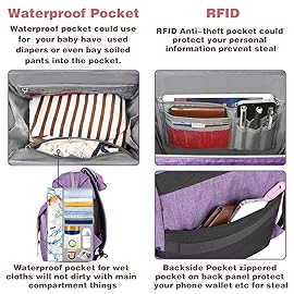 Jiefeike Diaper Bag Backpack,Purple baby bag for Mom Dad Girls Boys,15.6inch baby girl diaper bag with Insulated Pockets,USB Charging Port,RFID Anti-Theft Water-Resistant Pocket