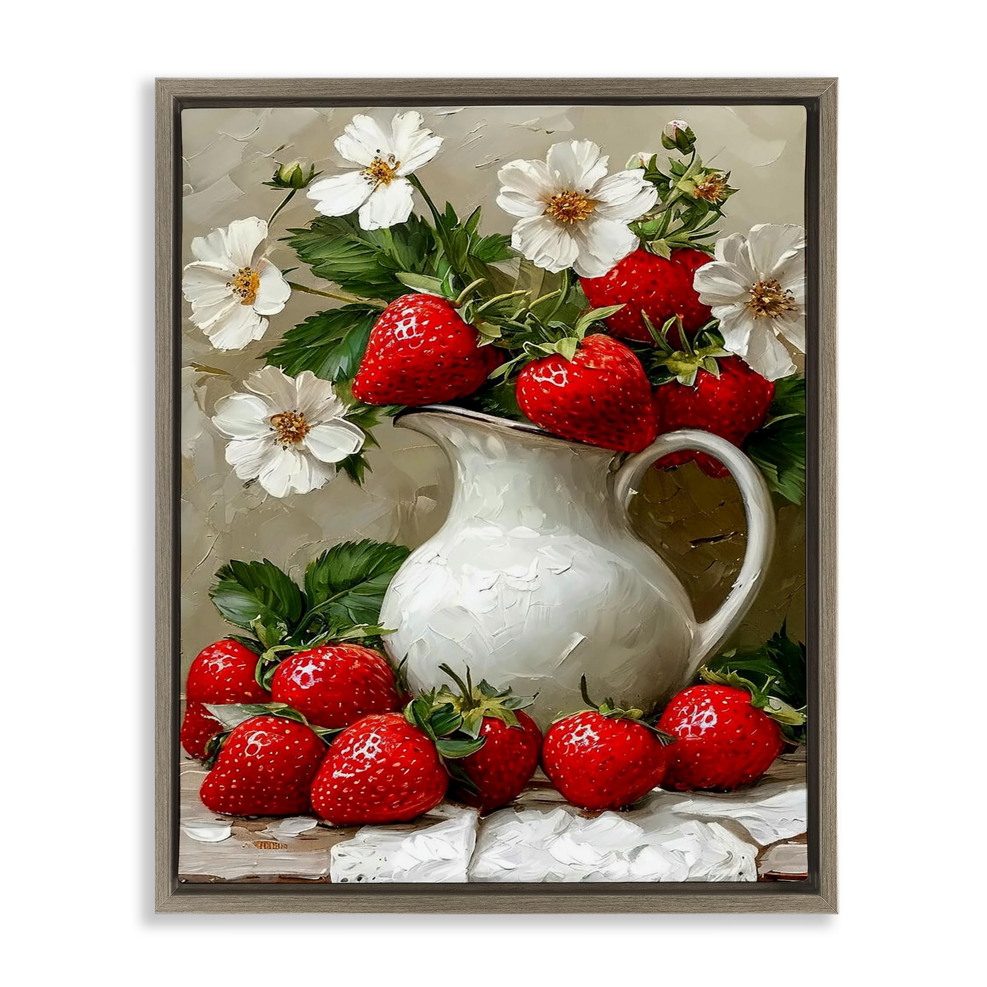 'Painterly Strawberries Still Life'| Floating Frame Canvas Art